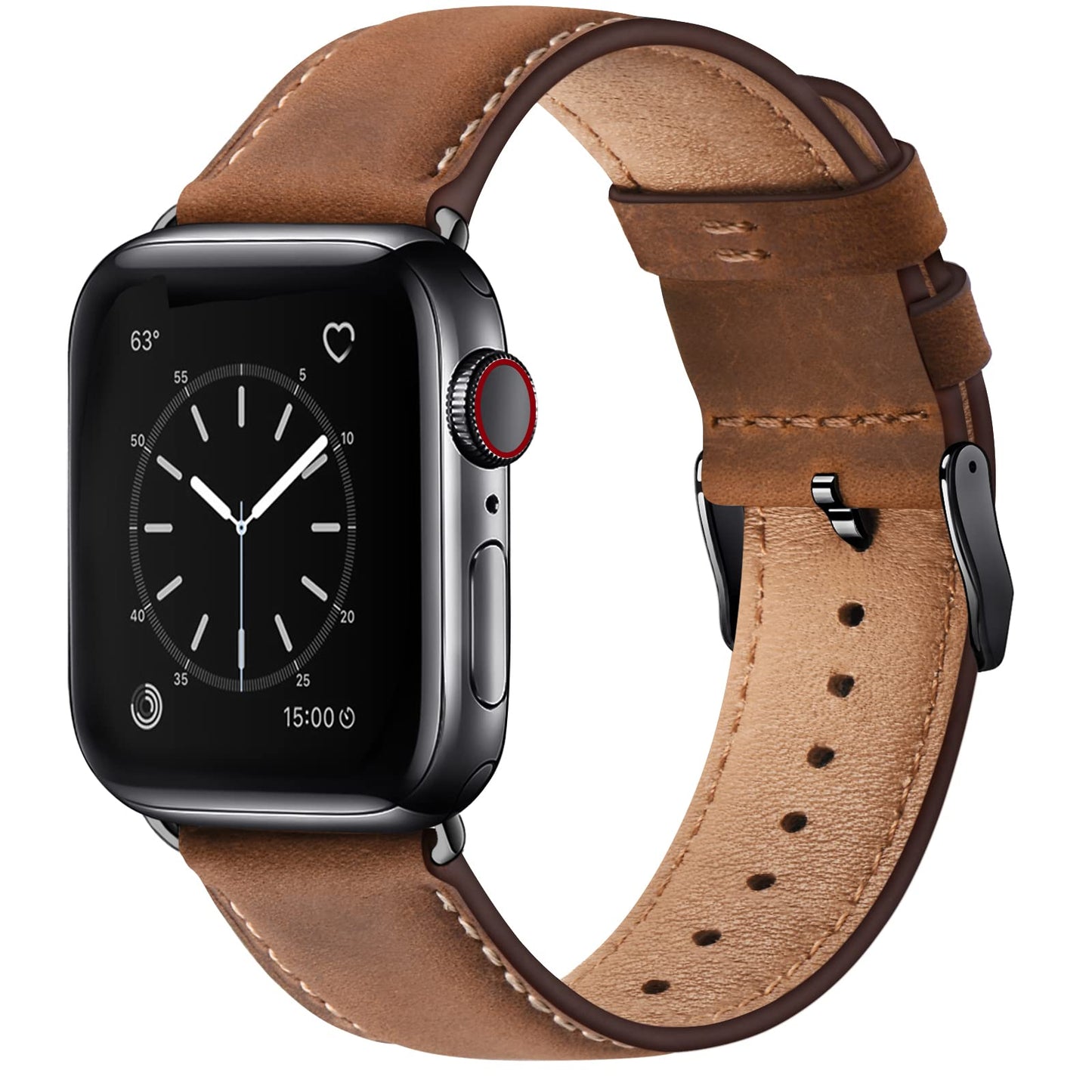 WFEAGL Compatible pour Bracelet Apple Watch 44mm 45mm 49mm 46mm 42mm(Séries 3 2 1),Bracelet de Cuir Véritable Remplacement pour iWatch Séries 10 9 8 7 6 5 4 3 2 1/SE/Ultra(Rouge/Marron)