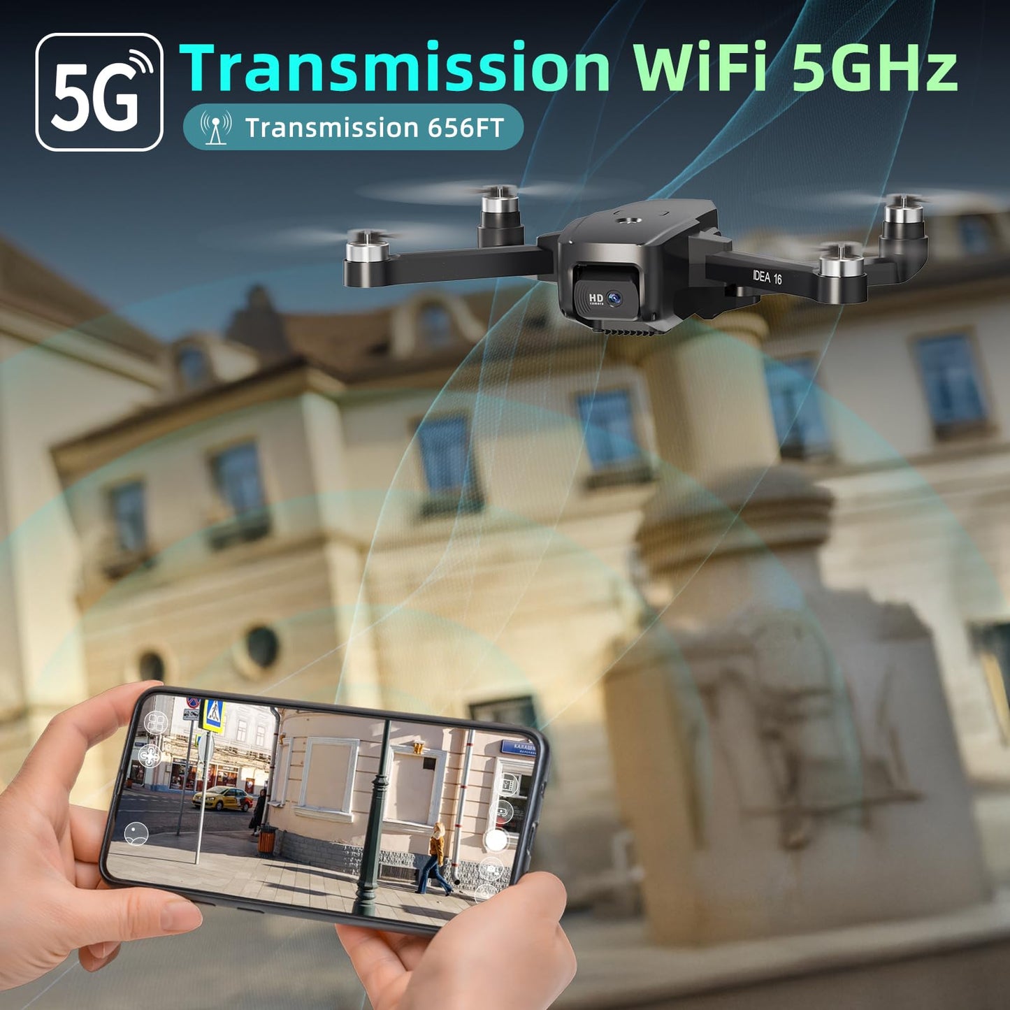 Drone avec Camera 4K HD Transmission WiFi 5G Moteur sans Balais Vitesse de Vol Maximale 40km/h Résistance au Vent Niveau 4 Drones pour Débutants avec 2 Batteries