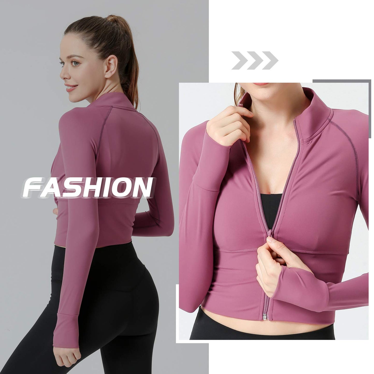 Femme Veste de Sport Manche Longue Veste de Course Pour Femme Veste Running Femme Séchage Rapide Pour Yoga Fitness Jogging Rose M