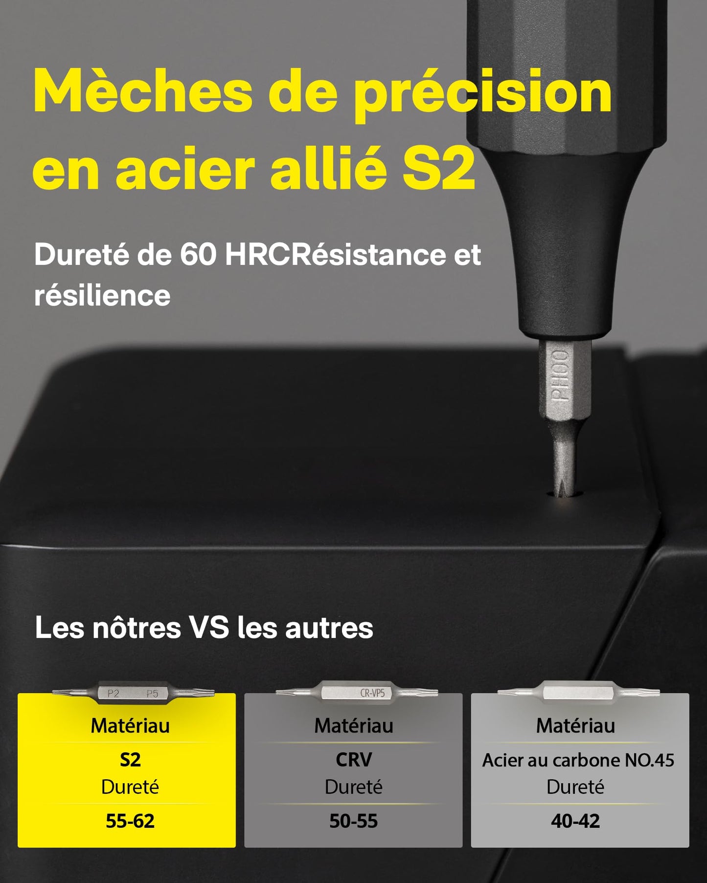 HOTO 24 en 1 Tournevis Précision, 24 Embouts Magnétique en Acier S2, Réparation pour électronique, Montre, iPhone, PC, Gris Ardoise