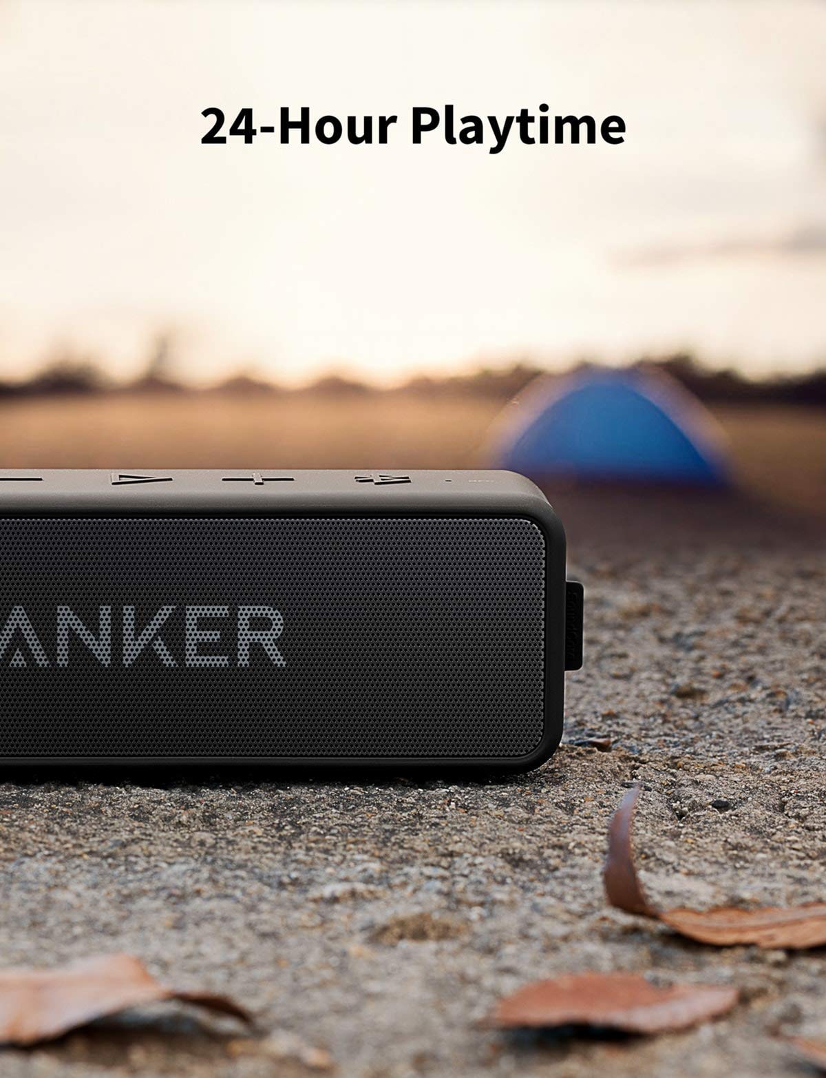 Anker Enceinte Bluetooth Portable, SoundCore 2 Haut Parleur sans fil avec basses puissantes, autonomie de 24 heures, porté de 20 m, étanche waterproof IPX7 et microphone intégré - Noir