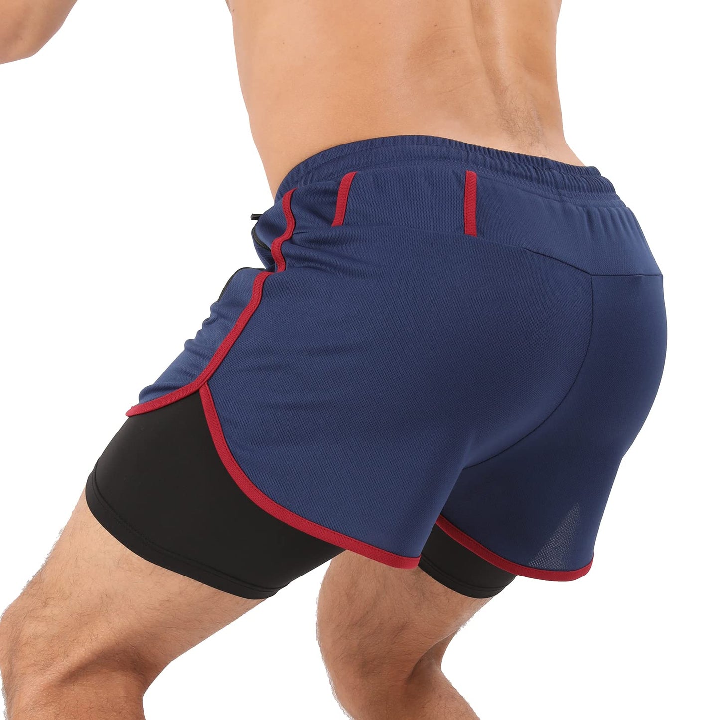 Superora Short de Course Hommes Short de Compression Gym Fitness Workout 2 en 1 Short avec Poche téléphone et Poches zippées