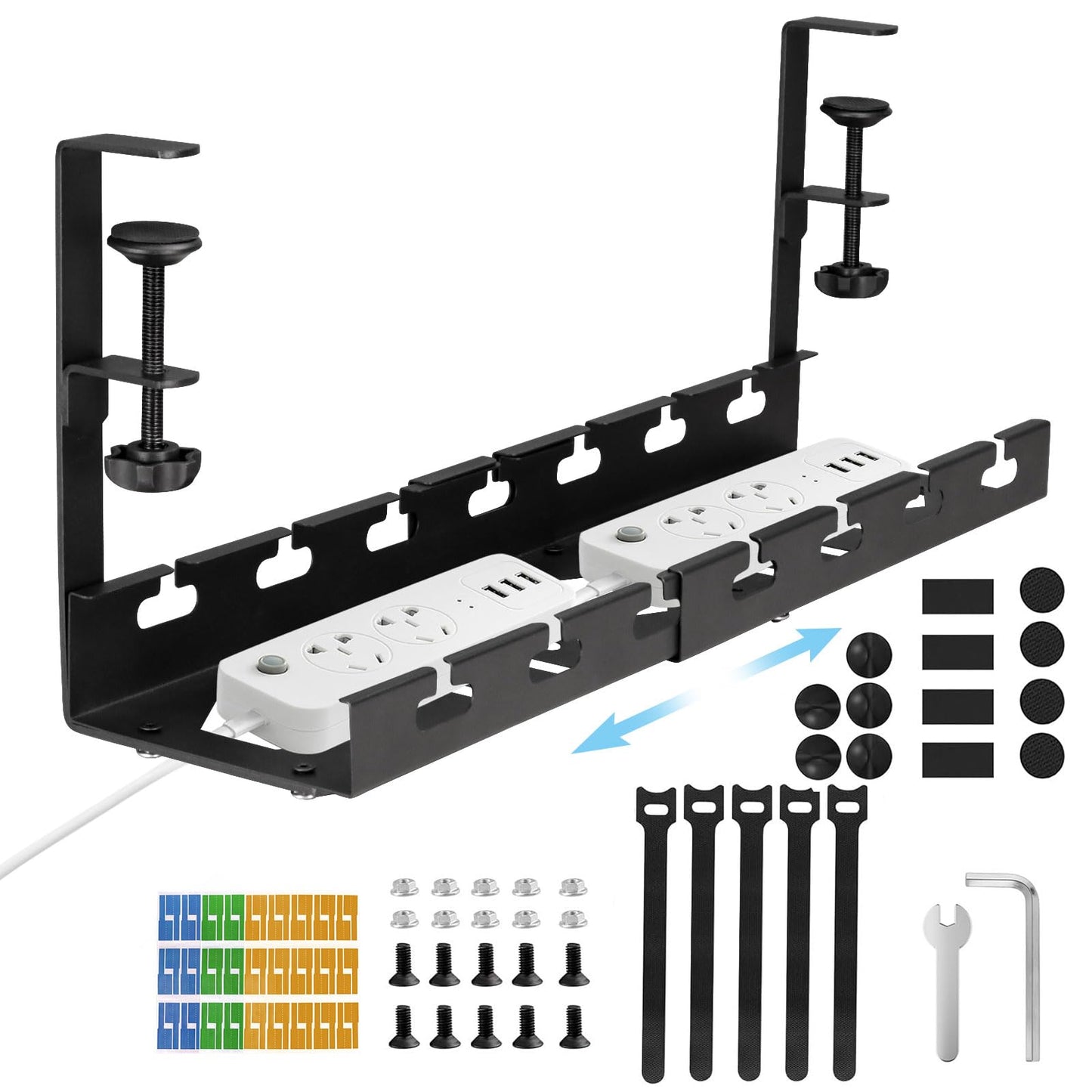 seOSTO Cable Management, Range Cable Bureau Rétractable de 28,5cm à 55cm, Plateau de Gestion des Câbles de Bureau, Rangement Cable Bureau, Câble Management