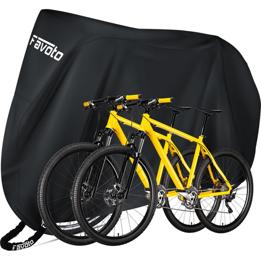 Favoto Housse de vélo pour 2 vélos d'extérieur - Imperméable - Oxford - 73 cm - Coupe-vent, UV, soleil, neige - Avec trou de verrouillage - Sac de rangement pour VTT, vélos de route (noir de jais)