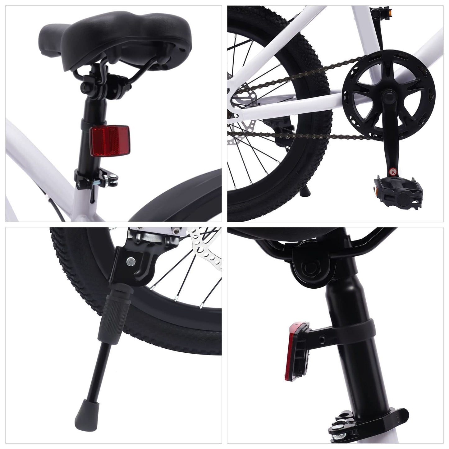 MooBeey Vélo confortable de 18" en acier au carbone avec hauteur d'assise réglable (59-70 cm), fourche avant absorbant les chocs, petit VTT pour homme et femme (blanc)