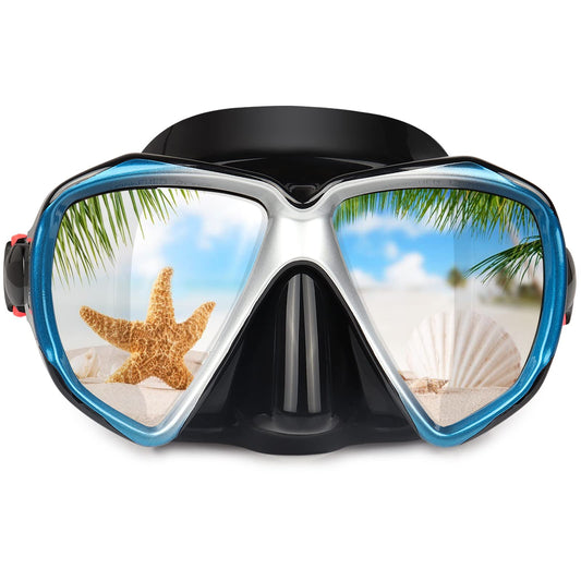 Masque de plongée en apnée, Masque de Natation panoramique HD, Lunettes trempées Anti-buée, Lunettes de plongée, Masque de plongée en apnée pour la plongée en apnée à Sec, Natation (Blue)