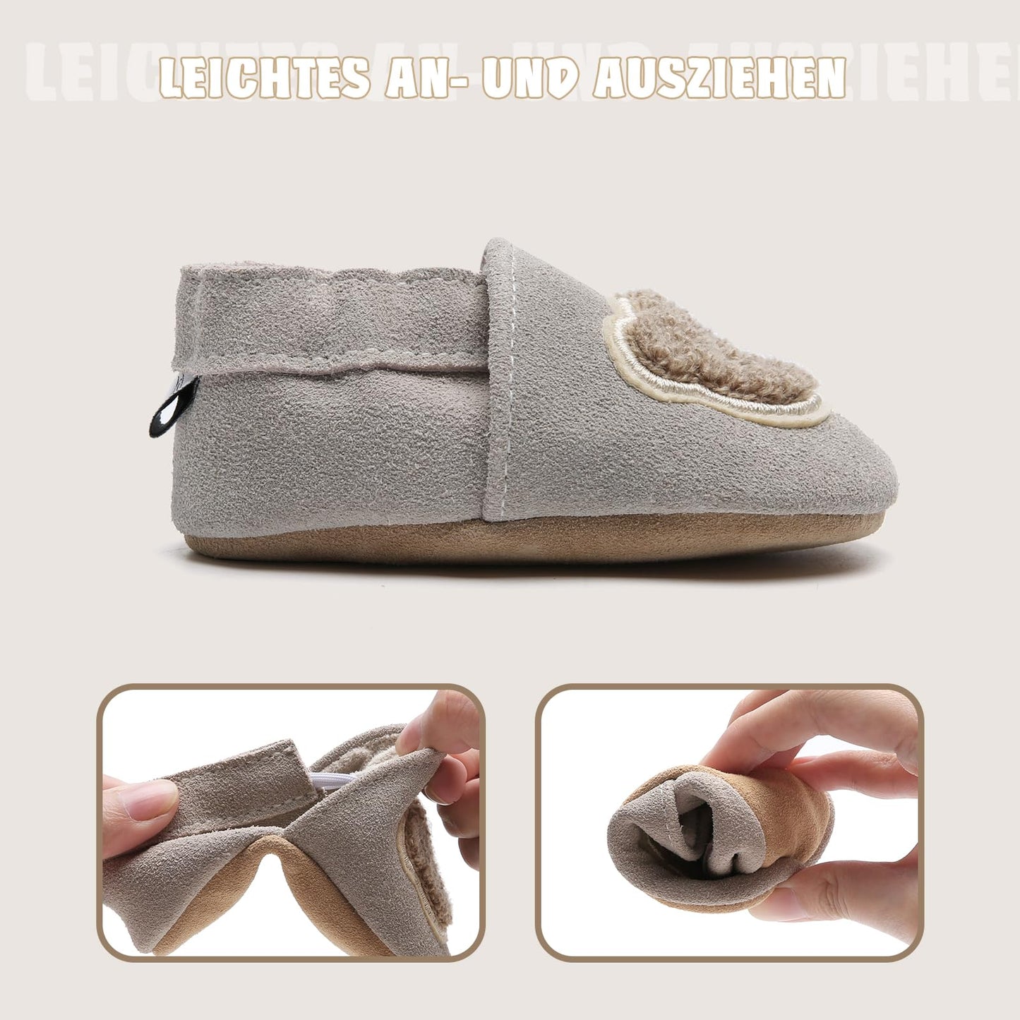 IceUnicorn Chausson Bebe Chausson Cuir Bébé Chaussure Premiers Pas Bébé Garçon Fille Cuir Souple antidérapantes Chausson Bébé(Grizzly, 6-12 Mois)