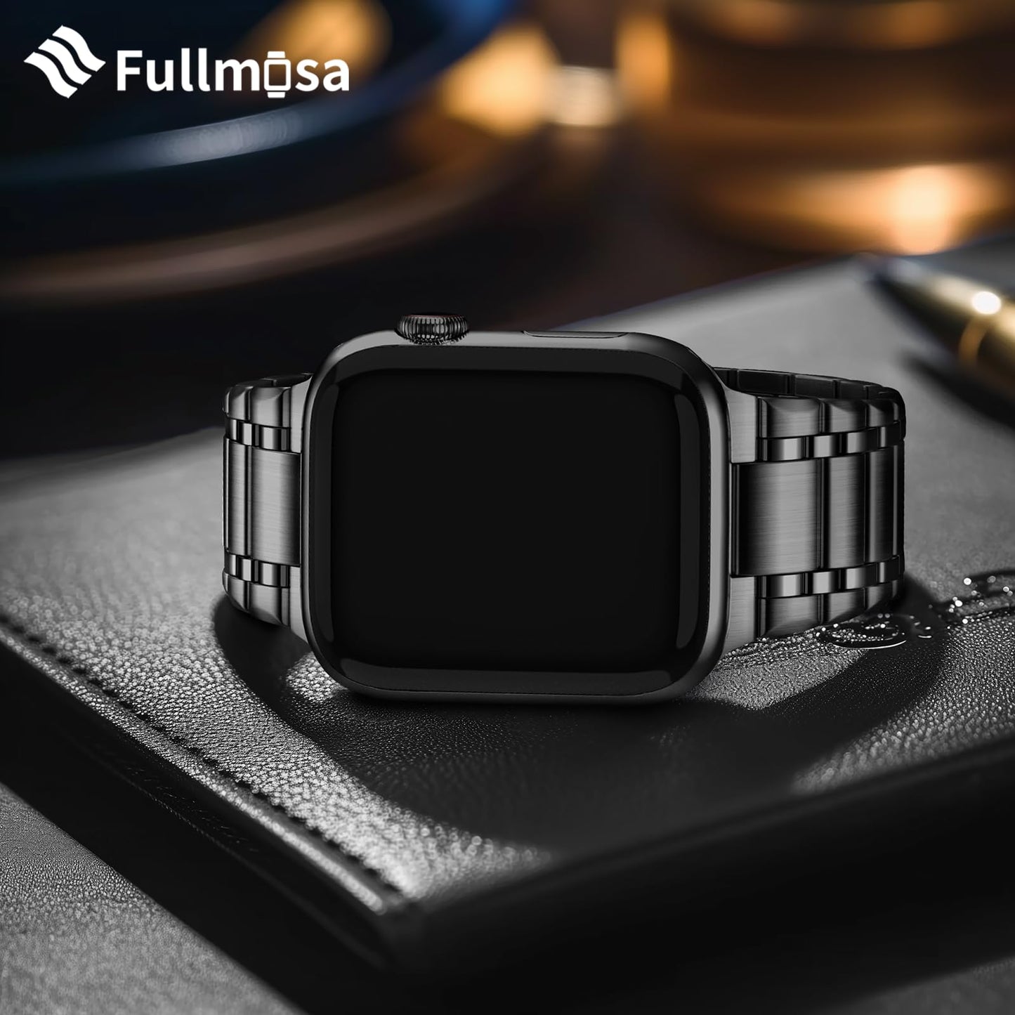 Fullmosa Bracelet en Acier Inoxydable Compatible avec Apple Watch 45/44/42mm pour Femme Homme Bracelet de Remplacement avec étui de protection en TPU pour série SE/SE2 9/8/7/6/5/4/3/2/1 Noir