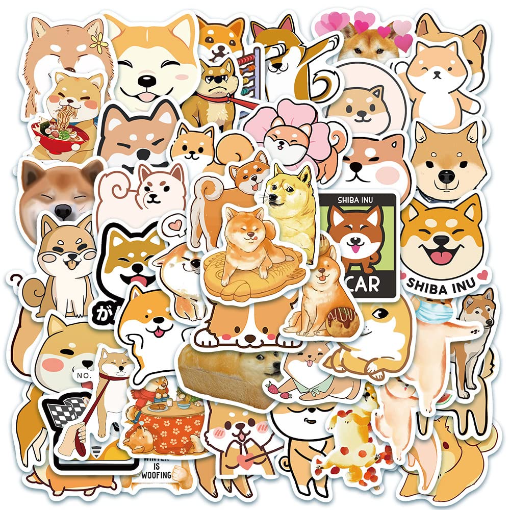 Lot de 50 autocollants Shiba Inu pour bouteilles d'eau pour ordinateur portable, guitare, skateboard, ordinateur, valise, vélo, animaux, vinyle, autocollants, imperméables, enfants, adultes