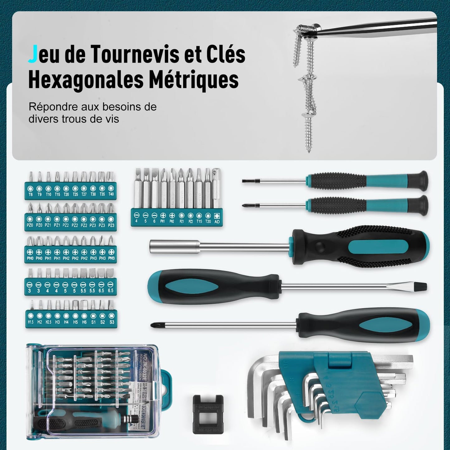 Sundpey Caisse a Outil Complete 379 Pièces - Boite a Outils Avec Tiroir Ménagers Généraux Malette Outils de Réparation Domestique/Auto Parfait pour Propriétaire Bricoleur Hommes et Femmes