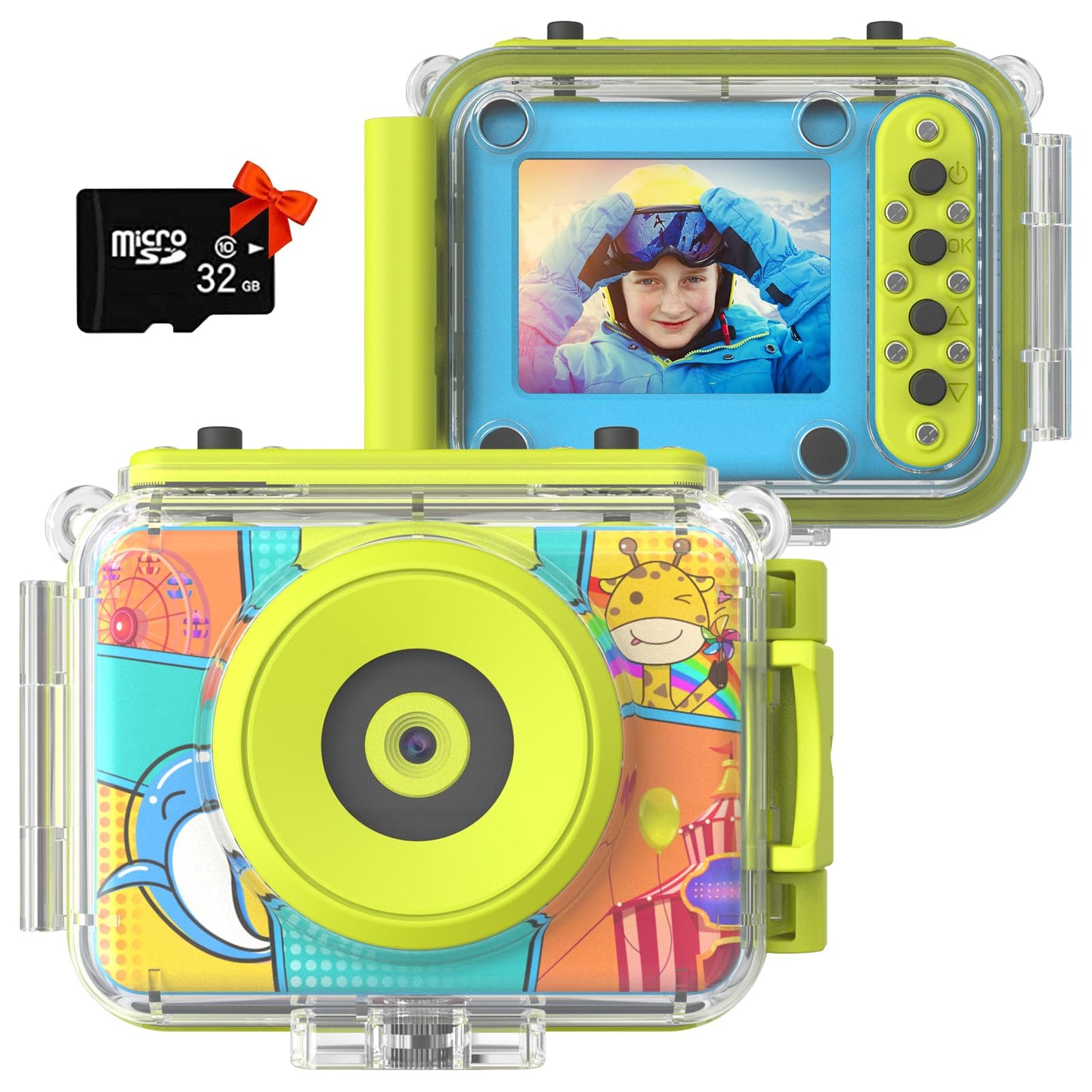 Appareil Photo Enfant Étanche, Rotative à 180° Appareil Photo Numérique pour Enfants,12M/1080P Caméra Vidéo d'action sous-Marine Enfants avec Carte SD 32GB pour 3-12 Ans Filles & Garçons Cadeau-Bleu