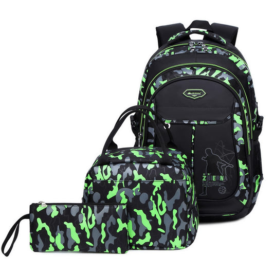 IvyH Sac a Dos Garcon, Cartable Camouflage Sets de Sacs Scolaires 3 en 1 Grande capacité Sac d ecole École Intermédiaire Secondaire Sac Ecole College pour Enfant Adolescent Garcon Filles(Vert)