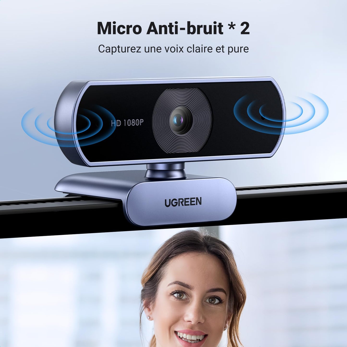 UGREEN Webcam Full HD 1080P 30FPS Caméra USB PC Deux Micro Antibruit Intégré 360 Degrés Rotation Plug Play sous Windows MacOS Linux Supporte Youtube Streaming Skype Appel Vidéo Zoom Vidéoconférence