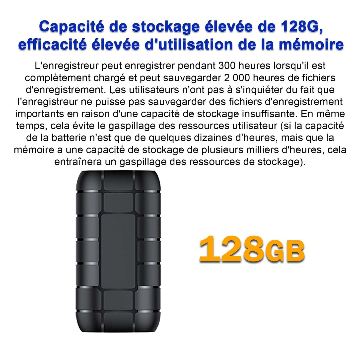 128G enregistreur magnétique activé par la Voix,Autonomie de la Batterie de 12 Jours, capacité d'enregistrement de 2 000 Heures, enregistreur Audio numérique, Petits appareils d'enregistrement