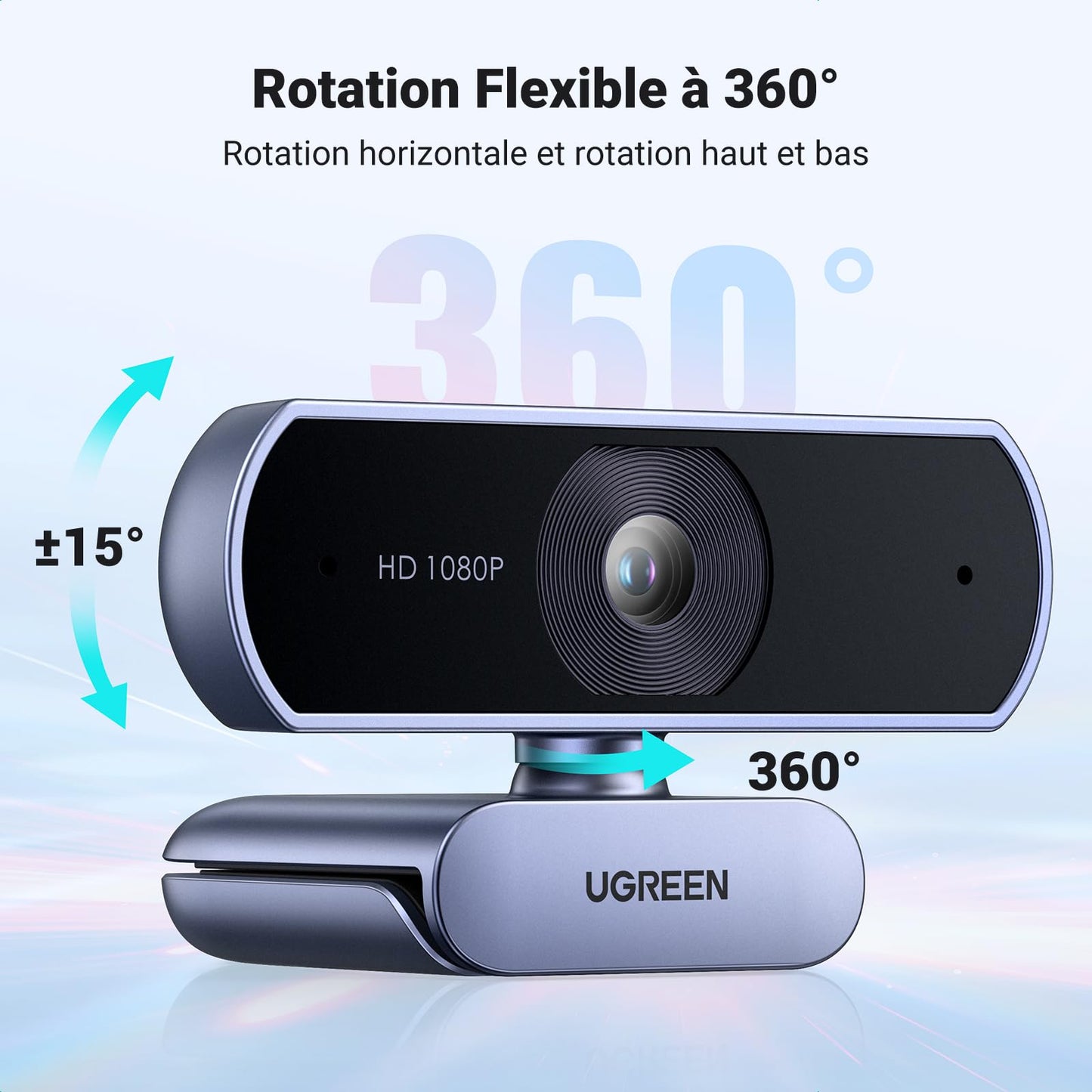 UGREEN Webcam Full HD 1080P 30FPS Caméra USB PC Deux Micro Antibruit Intégré 360 Degrés Rotation Plug Play sous Windows MacOS Linux Supporte Youtube Streaming Skype Appel Vidéo Zoom Vidéoconférence