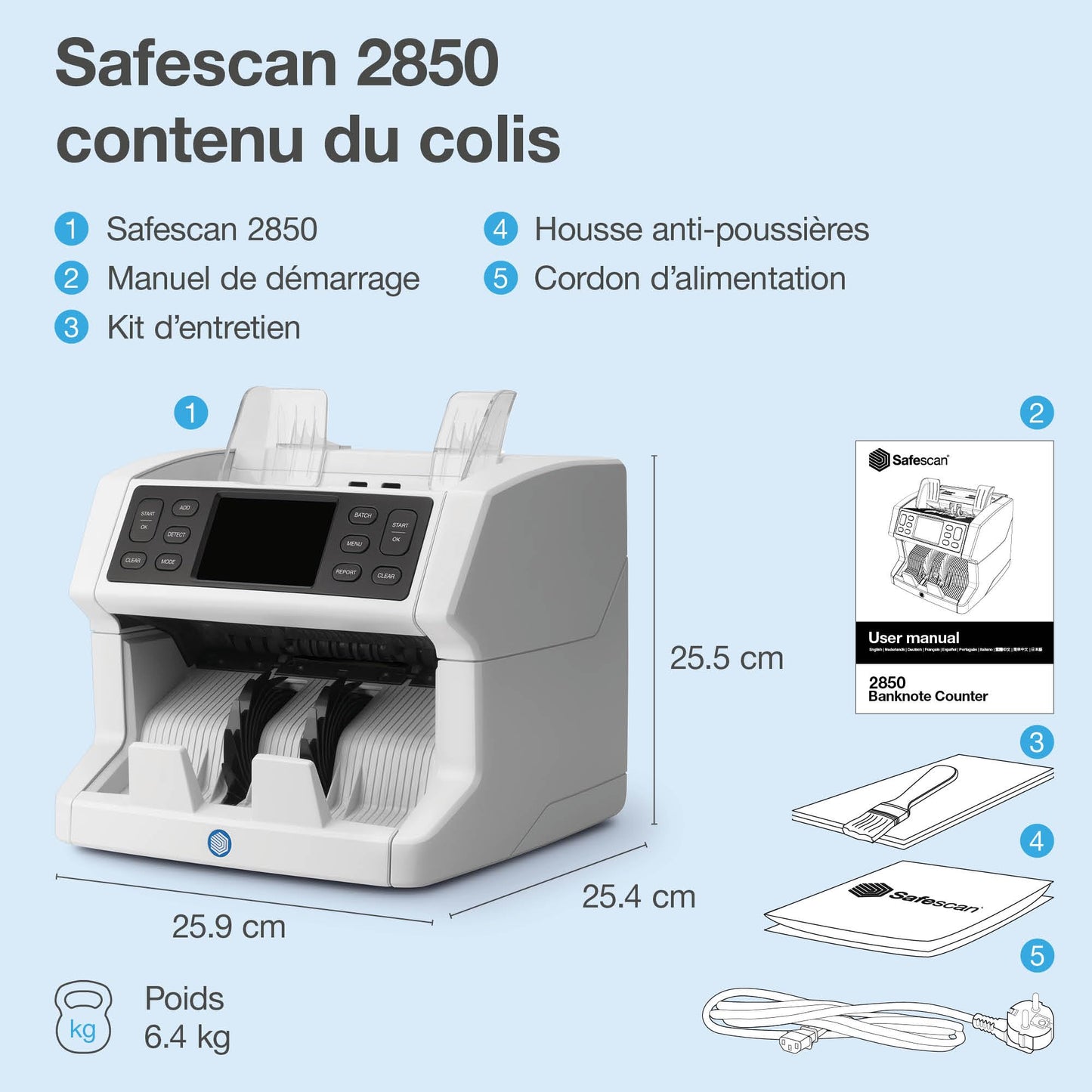 Safescan 2850 compteuse de billets qui compte les billets triés - Compteur de billets avec détection de faux billets sur 3 points - Machine à compter les billets triés de toutes les devises