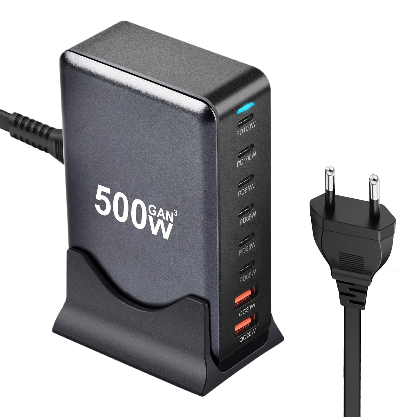 500W Chargeur USB C,8 Ports Multiple GaN Chargeur Secteur avec 6 USB-C et 2 USB-A,Chargeur Rapide Station de Charge Adaptateur Compatible avec MacBook Pro/Air Laptop,iPhone,iPad Pro,Galaxy,SteamDeck