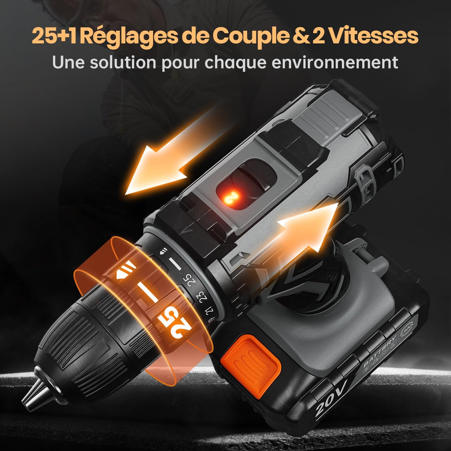 FAHEFANA Perceuse Visseuse Sans Fil, 20V Visseuse Devisseuse Sans Fil, 2 Batteries 2000mAh et 89 Accessoires, 42Nm Perceuse-Visseuse, 25+1 Réglages de Couple, 2 Vitesses pour la Bricolage