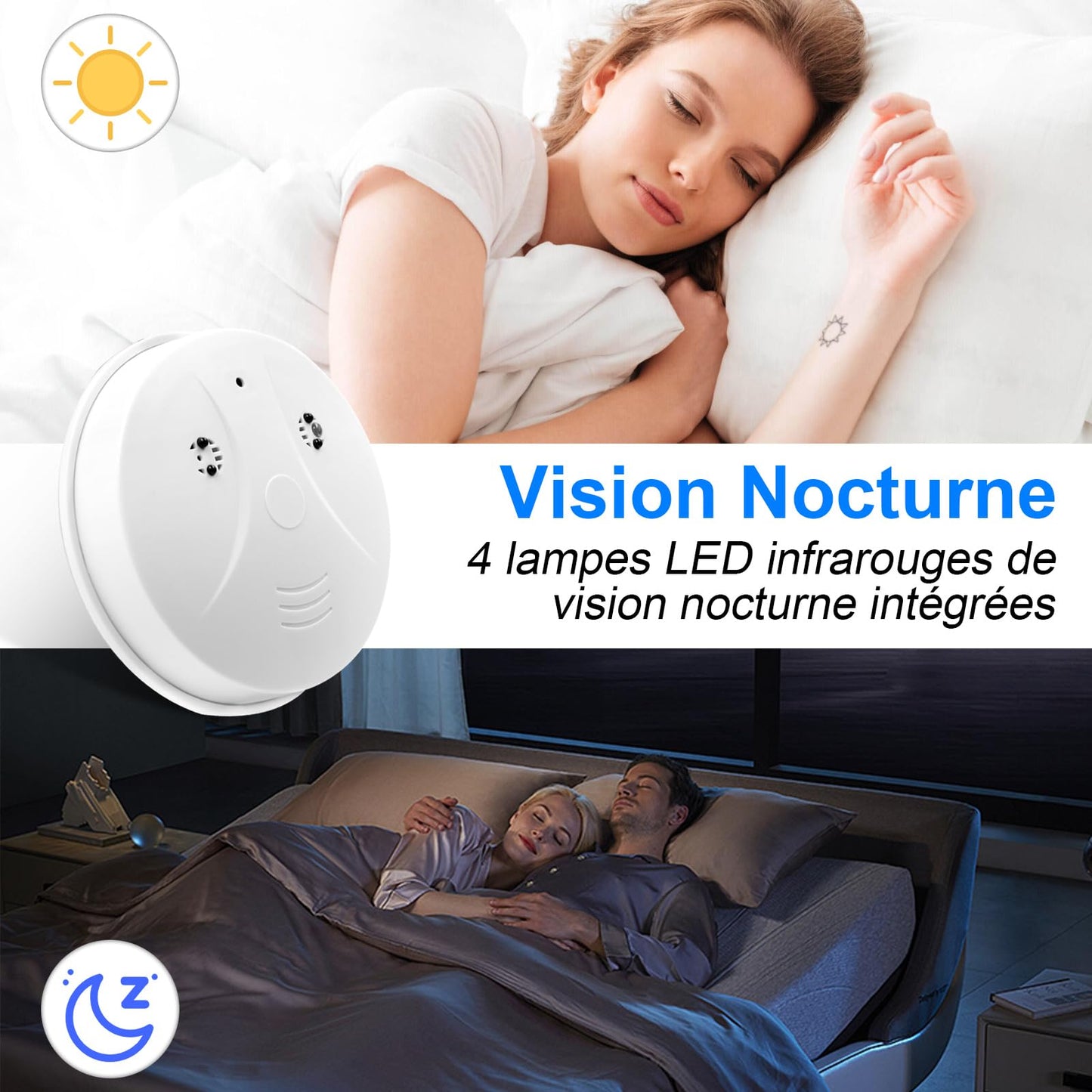 ZGSZ Caméra Cachée WiFi, Caméra Espion WiFi Détecteur de Fumée, Mini Caméra HD 1080P Caméra Cachée WiFi Espion avec Vision Nocturne et Détection de Mouvement pour Caméra de Surveillance Domestique