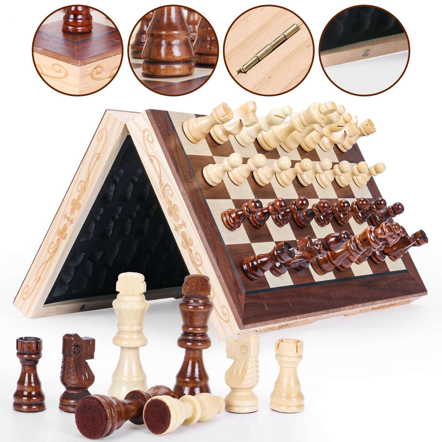 Syrace Magnétique Echiquier en Bois, Jeu d'échecs de Voyage Pliables, Échecs et Dames 2 en 1 avec Emplacements De pour Rangement, 40CM X 40CM…