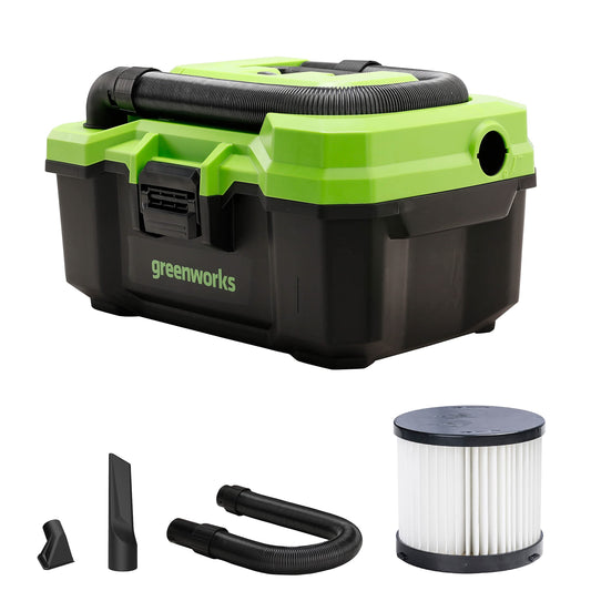 Greenworks Tools G24WDV 01-000004700407, 24V Wet/Dry Shop Vacuum, Green,Grey,Black