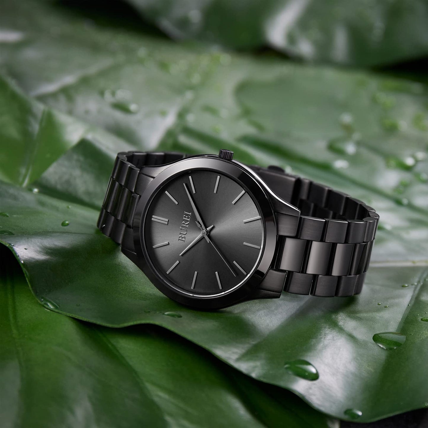 BUREI Montres à Quartz pour Hommes d'affaires minimalistes en Acier Inoxydable étanche à l'eau pour Homme