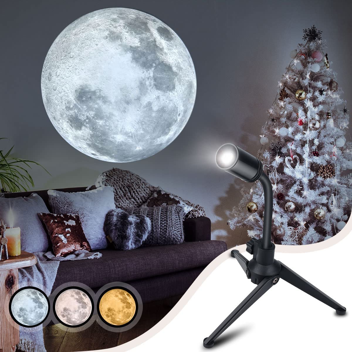 Veilleuse Bébé, Projecteur lune et terre, LED Portable 2 en 1 Earth Moon Projection Lampe Support Rotatif à 360 ° Veilleuse USB pour Projecteur De Décoration De Chambre et Anniversaire