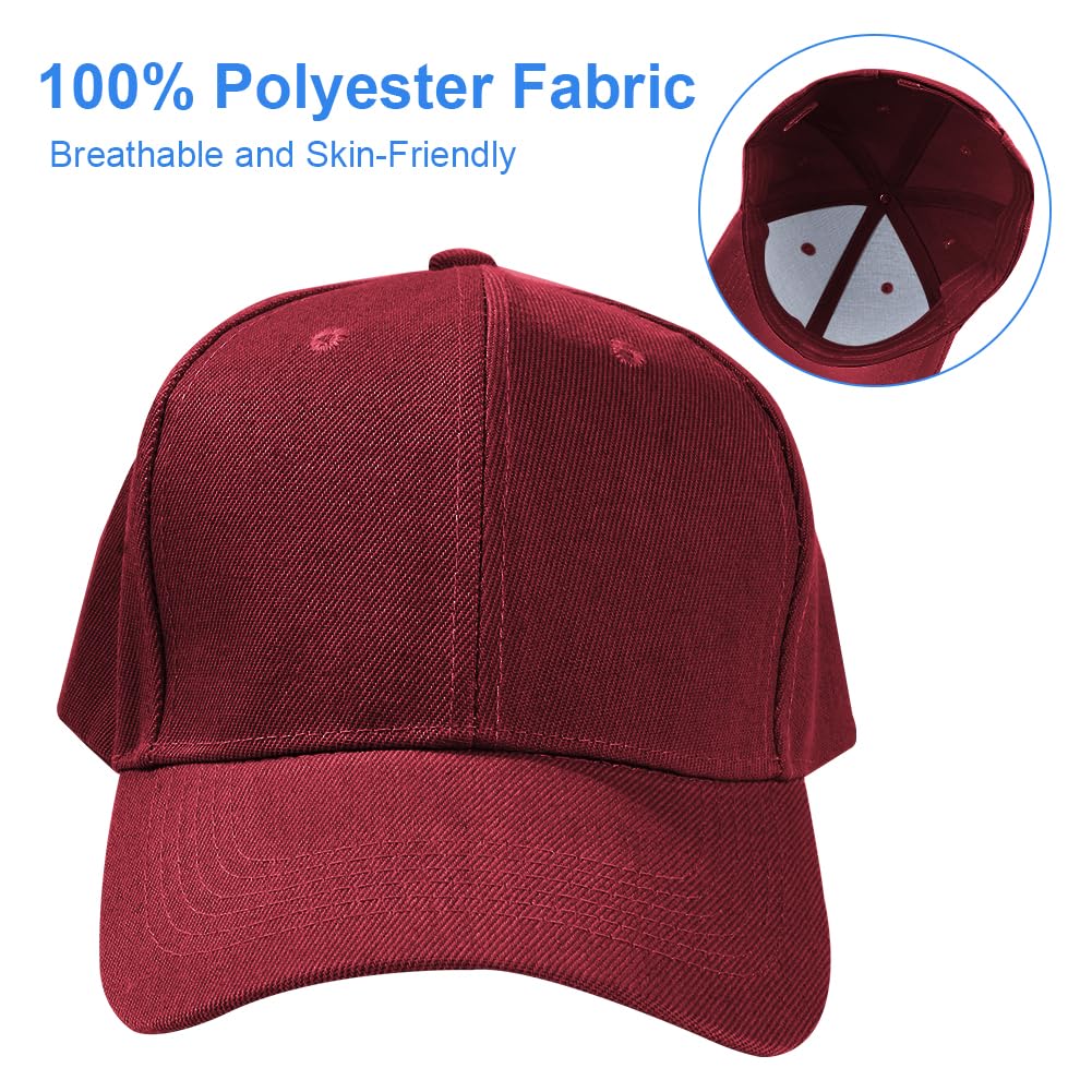 Aomig Casquette de Baseball, Coton Anti-Soleil Baseball Cap, Homme Femme été Unisexe Réglable Casquettes Sport Extérieur Sunhat Chapeau, Chapeau pour Grosses Têtes 55-65cm(Bordeaux)