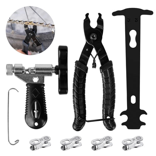 Dérive de Chaîne pour Vélo, Ensemble D'outils de Chaîne de Vélo pour 6 7 8 9 10 11 Vitesses, Outil de Chaîne de Vélo Bike Chain Plier + Chain Splitter + Chain Wear Indicator + Bicycle Missing Link