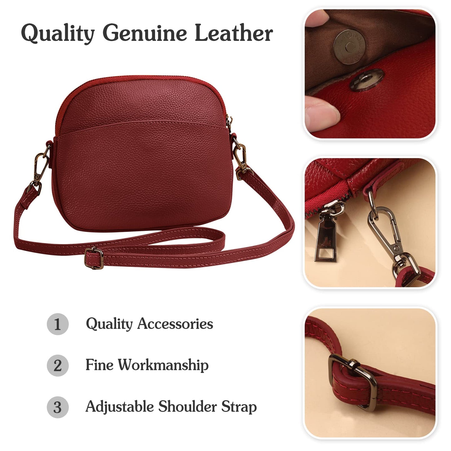 FANDARE Cuir Véritable Sac à Bandoulière Femme Sacs D'épaule Porté Epaule Sacoche pour Voyage École Achats Crossbody Bag Noir