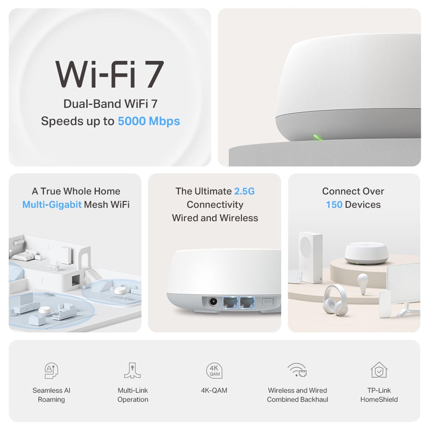 TP-Link Deco BE25(3-Pack) WiFi 7 Mesh BE3600 Bi-Bande, Port Ethernet 2,5G, Contrôle Parental, Installation Facile, Compatible avec Toutes Les Box Fibre, WPA3