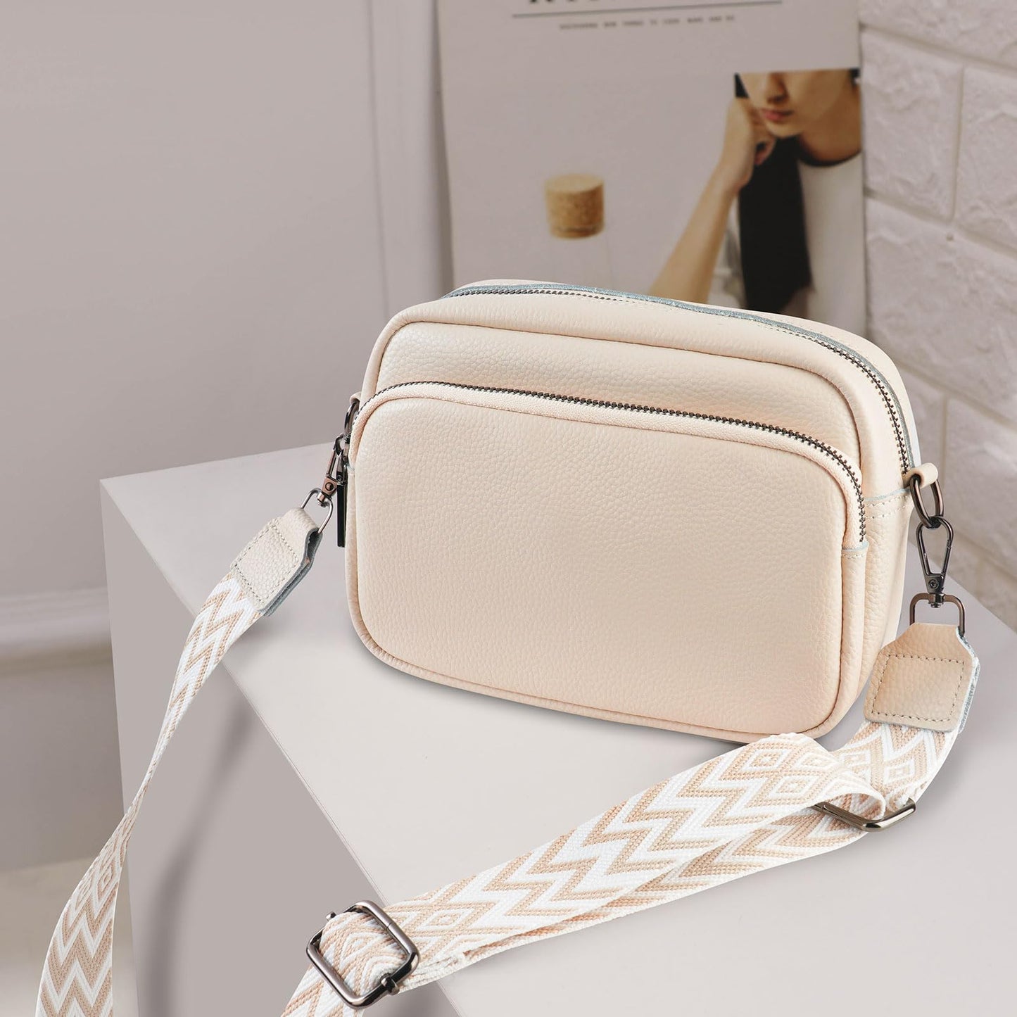 Aucuu Sac Bandoulière Femme en Cuir Véritable, Sac à Main Porté Epaule avec 1*Large Bandoulière Réglable, Petit Sac Bandoulière Femme Cuir Véritable