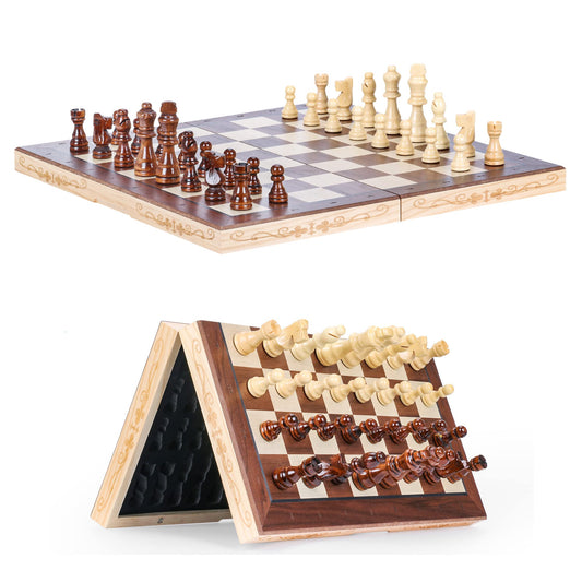 Syrace Magnétique Echiquier en Bois, Jeu d'échecs de Voyage Pliables, Échecs et Dames 2 en 1 avec Emplacements De pour Rangement, 40CM X 40CM…