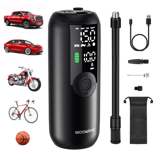 Woowind LP1 Gonfleur Pneus Voiture,150PSI Pompe a Velo,Compresseur à Air Portatif pour Voiture, Vélo, Arrêt Automatique avec Valve Presta et Schrader