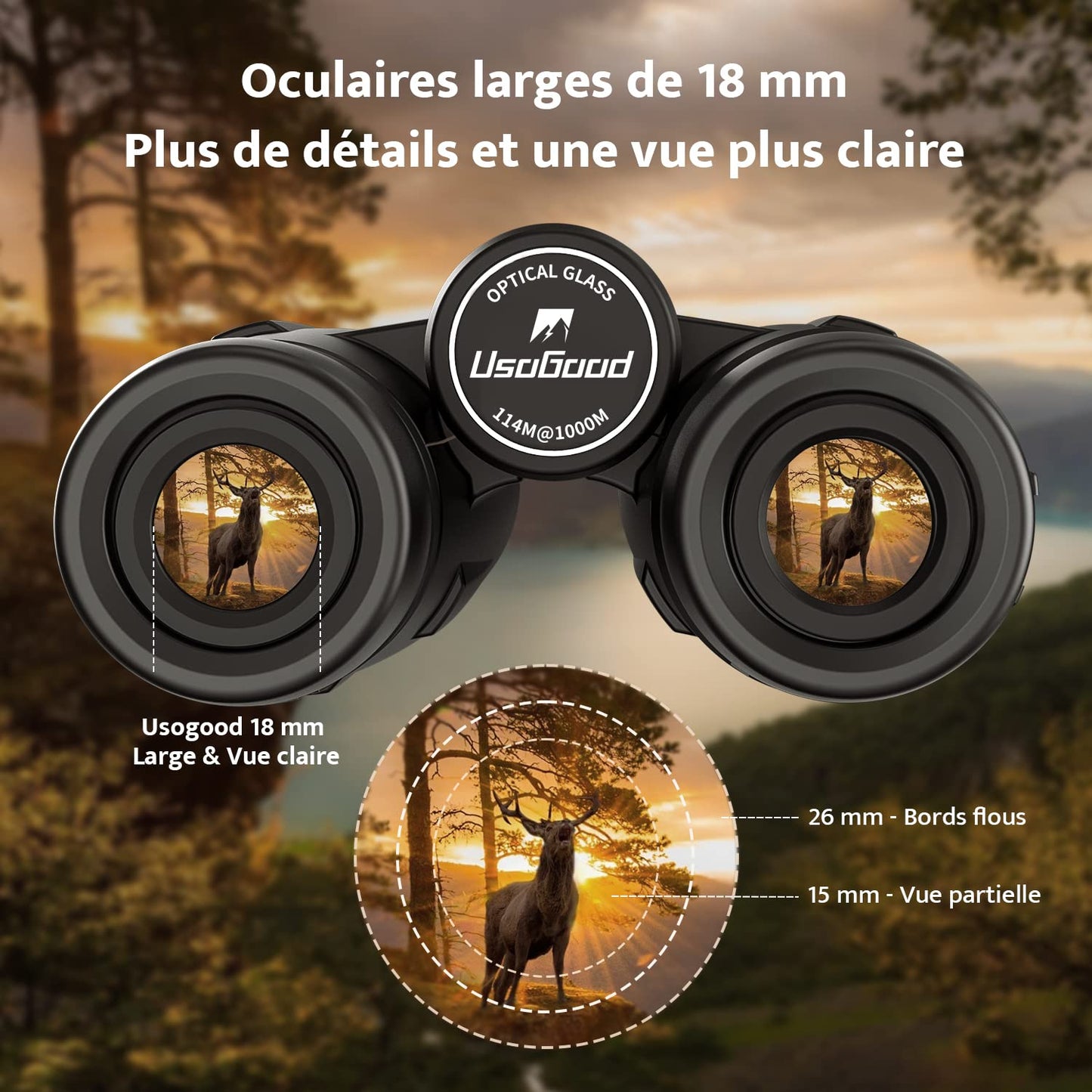 Usogood Jumelles compactes HD 10 x 42 pour Adultes, prismes BAK4, objectifs FMC, Jumelles étanches pour l'observation des Oiseaux, la randonnée, l'observation de la Faune avec Adaptateur téléphonique