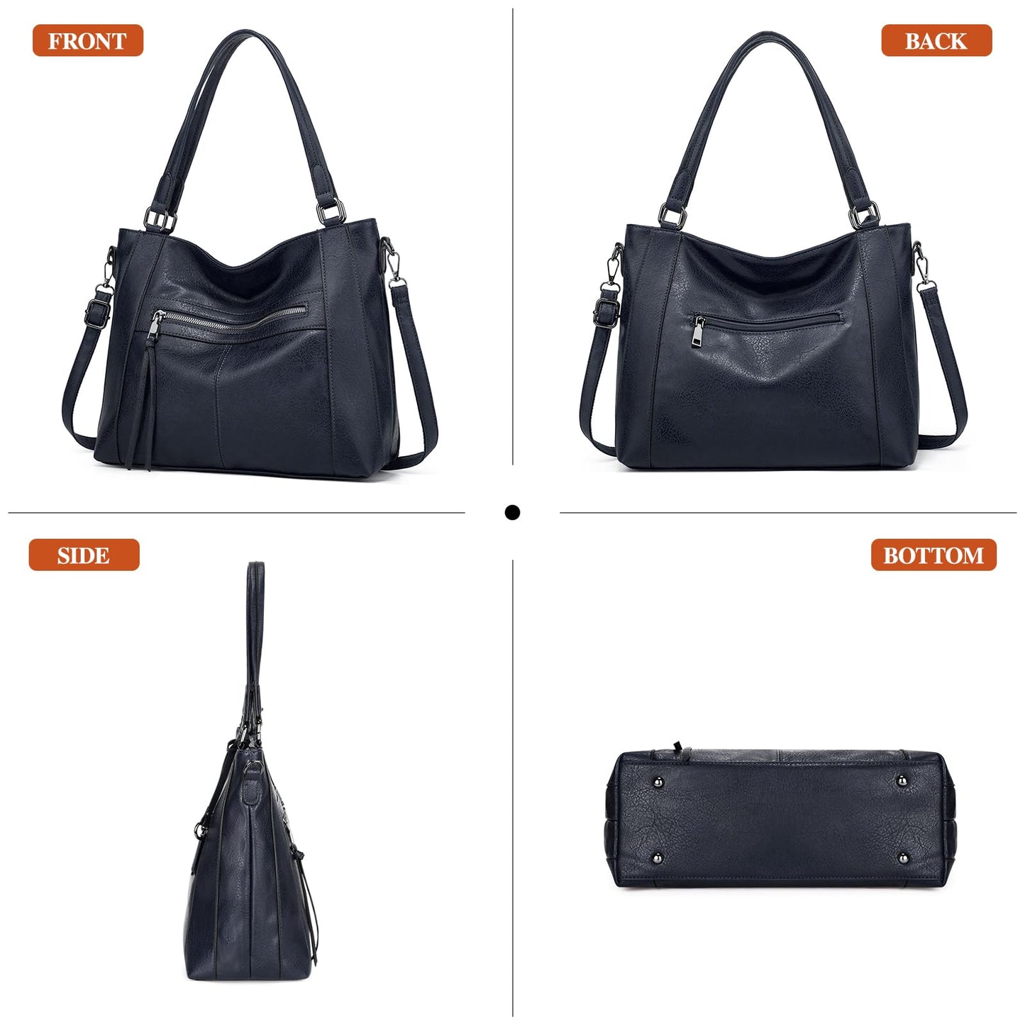 BAIGIO Sac a Main Grand Cuir PU Sac Hobo Sac Cabas Femme Sac Bandoulière Fourre Tout Messenger et Portefeuille Ensemble pour Travail Shopping Party Voyage