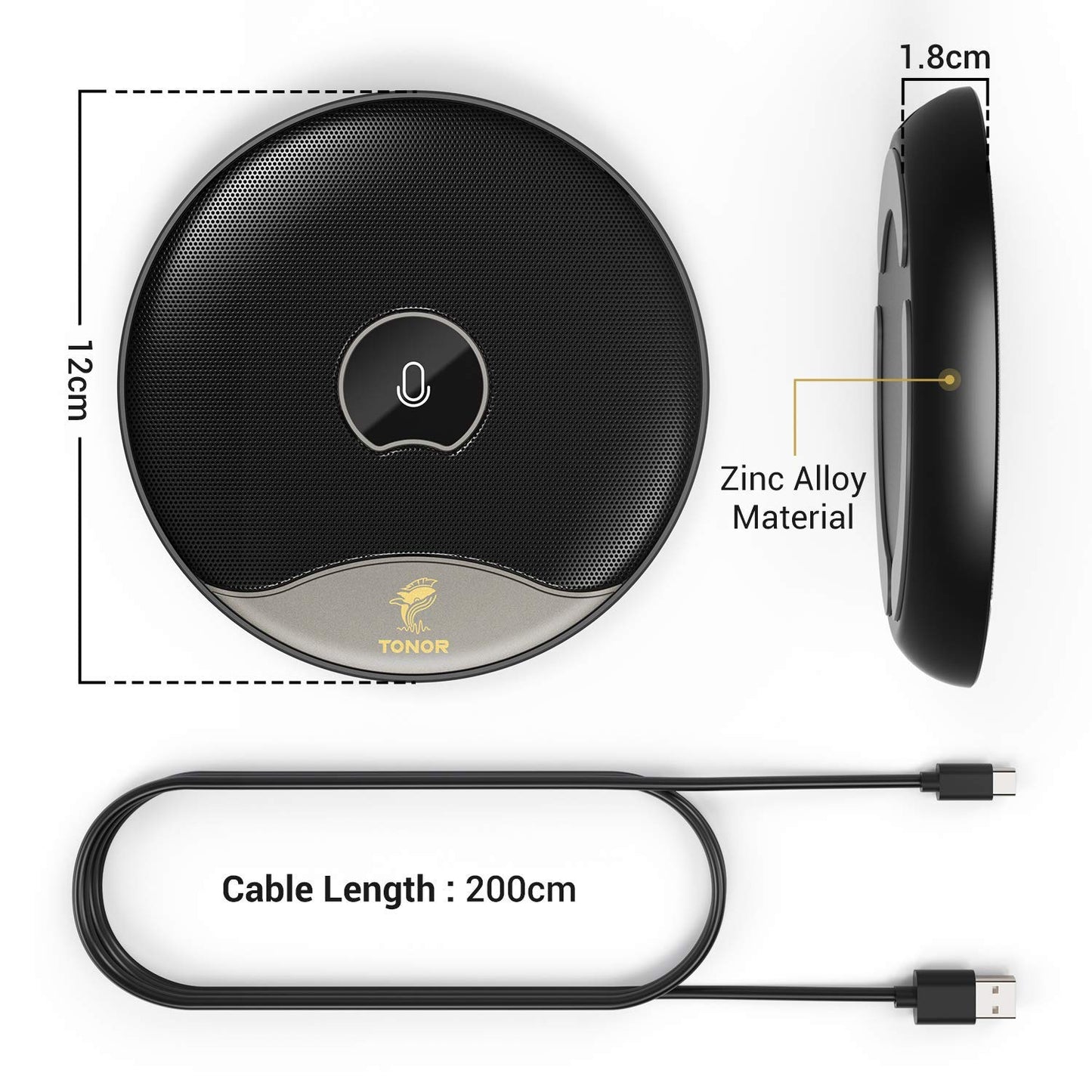 TONOR Microphone USB de Conférence, Micro à Condensateur Omnidirectionnel avec Bouton Muet pour PC pour Réunion/Cours en Ligne, Appel Zoom, Chat sur Skype, Plug and Play (TM20)