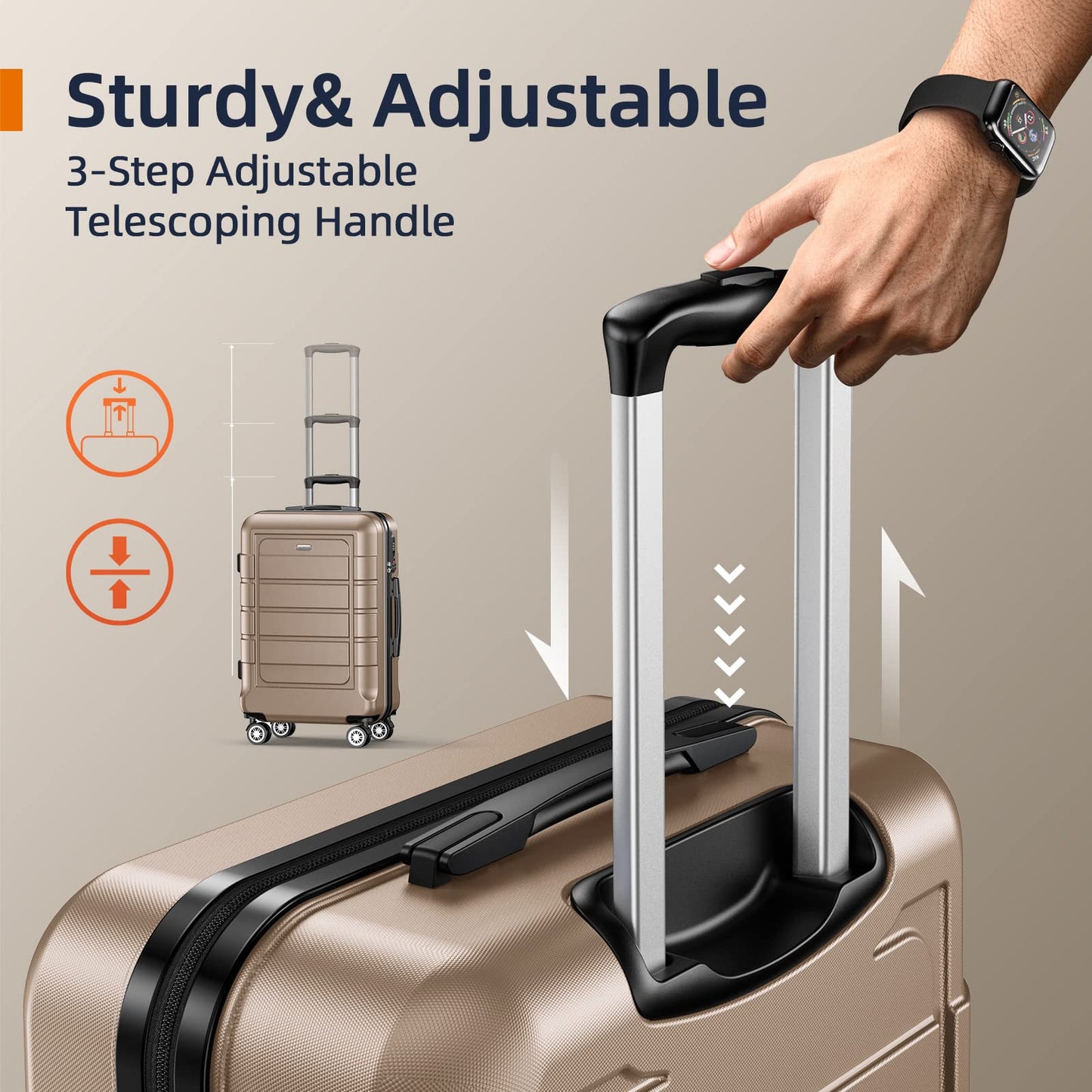 SHOWKOO Valise Lot de 3 Rigide ABS+PC Extensible Légère Durable Trolley Sets de Bagages Cabine avec 4 roulettes Silencieuses à 360° et Serrure TSA (M L XL-Champagne)