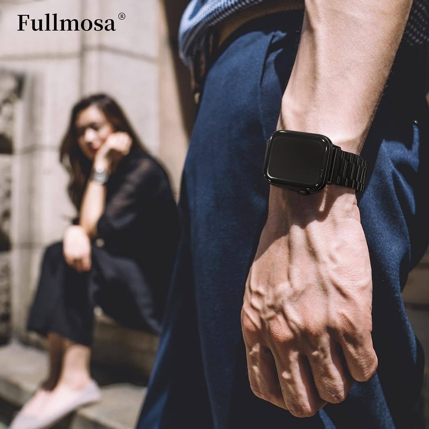 Fullmosa Compatible avec Bracelet Apple Watch 42mm/44mm/45mm en Acier INOX Compatible pour Bracelet apple watch Se Se 2 Series 9/8/7/6/5/4/3/2/1(Noir,42mm/44mm/45mm)