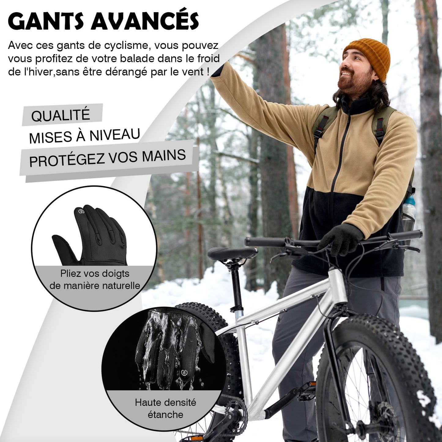 ZOCONE Gants Velo Hiver, Gants de Course Gants à éCran Tactile, Chauds Coupe-Vent Gants de Plein air Hommes Femmes, avec 1 Paire de Brassards Sport Réfléchissants pour Conduite, Vélo, Course