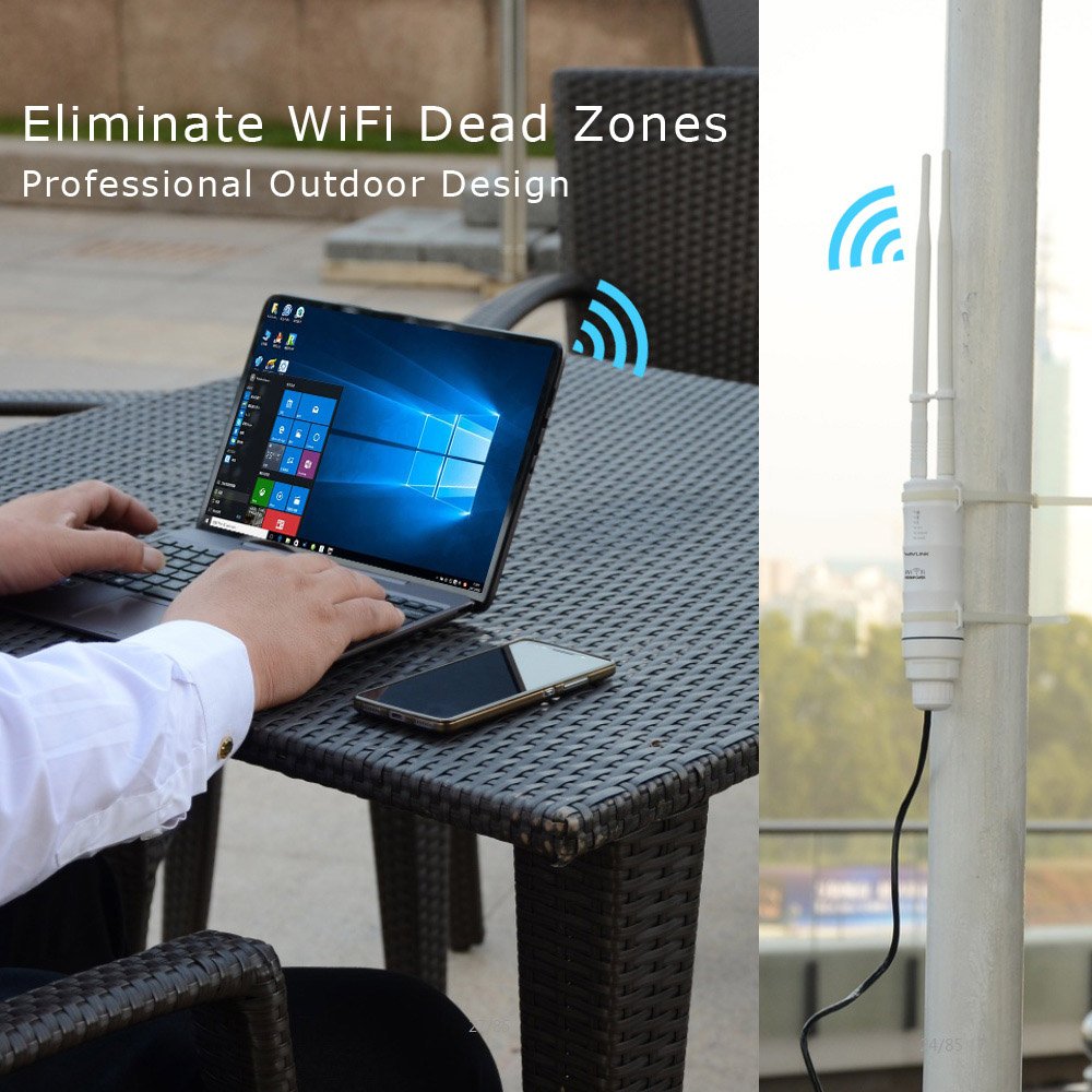 Dual-Band 2.4+5G 600Mbps Outdoor Point d'Accès Extérieur/Répéteur WiFi Puissant/sans Fil Amplificateur WiFi/Mesh WiFi Extender (RJ45, Passive PoE, 802.11AC, 2 Antennes Extern, WN570HA1)