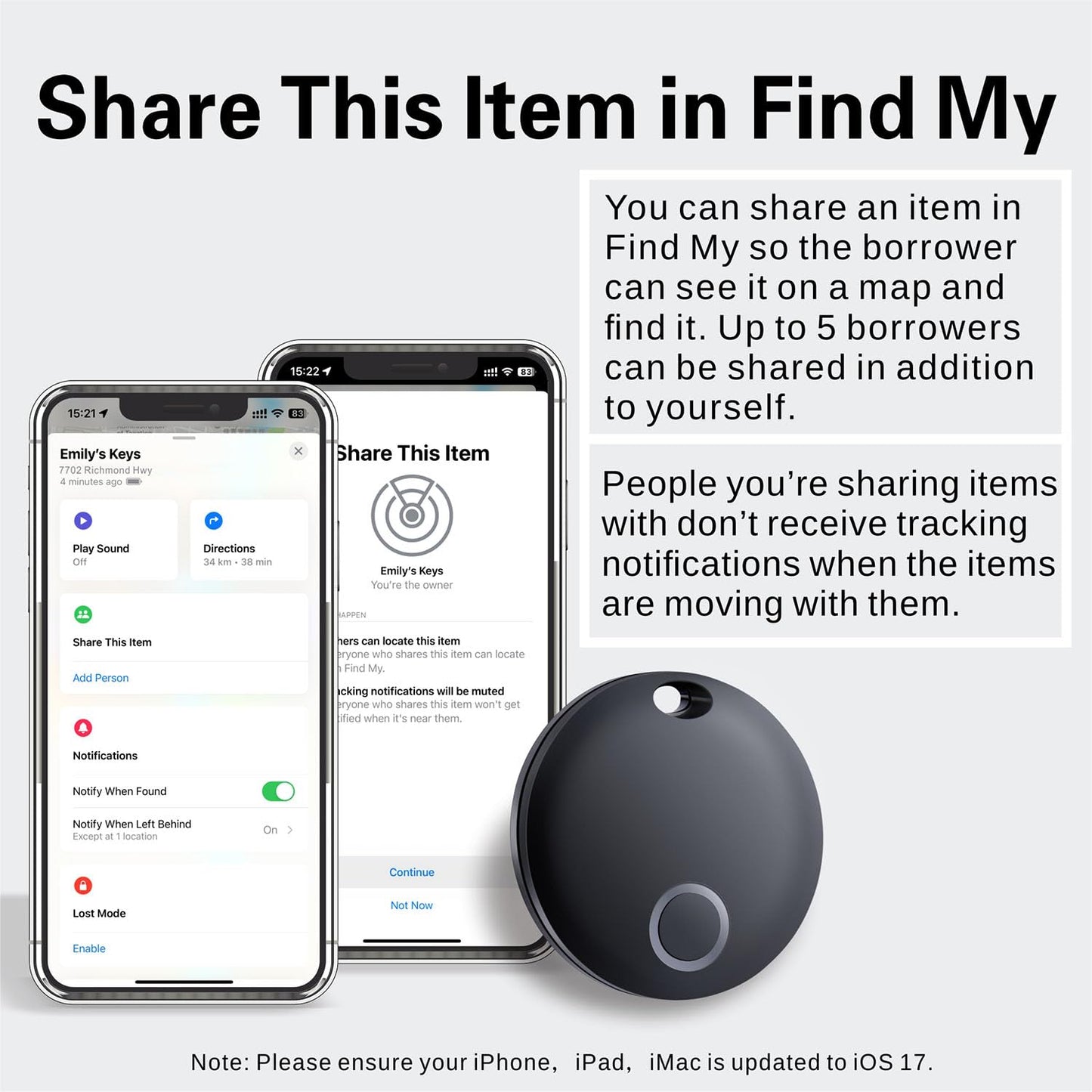 Reyke Smart Tag, Traqueur de Bagages, Fonctionne avec Apple Find My (iOS Uniquement), Localisateur d'Articles pour Clés, Sac à Dos, Portefeuille, Animaux Domestiques, Étanchéité, 1 Pièce