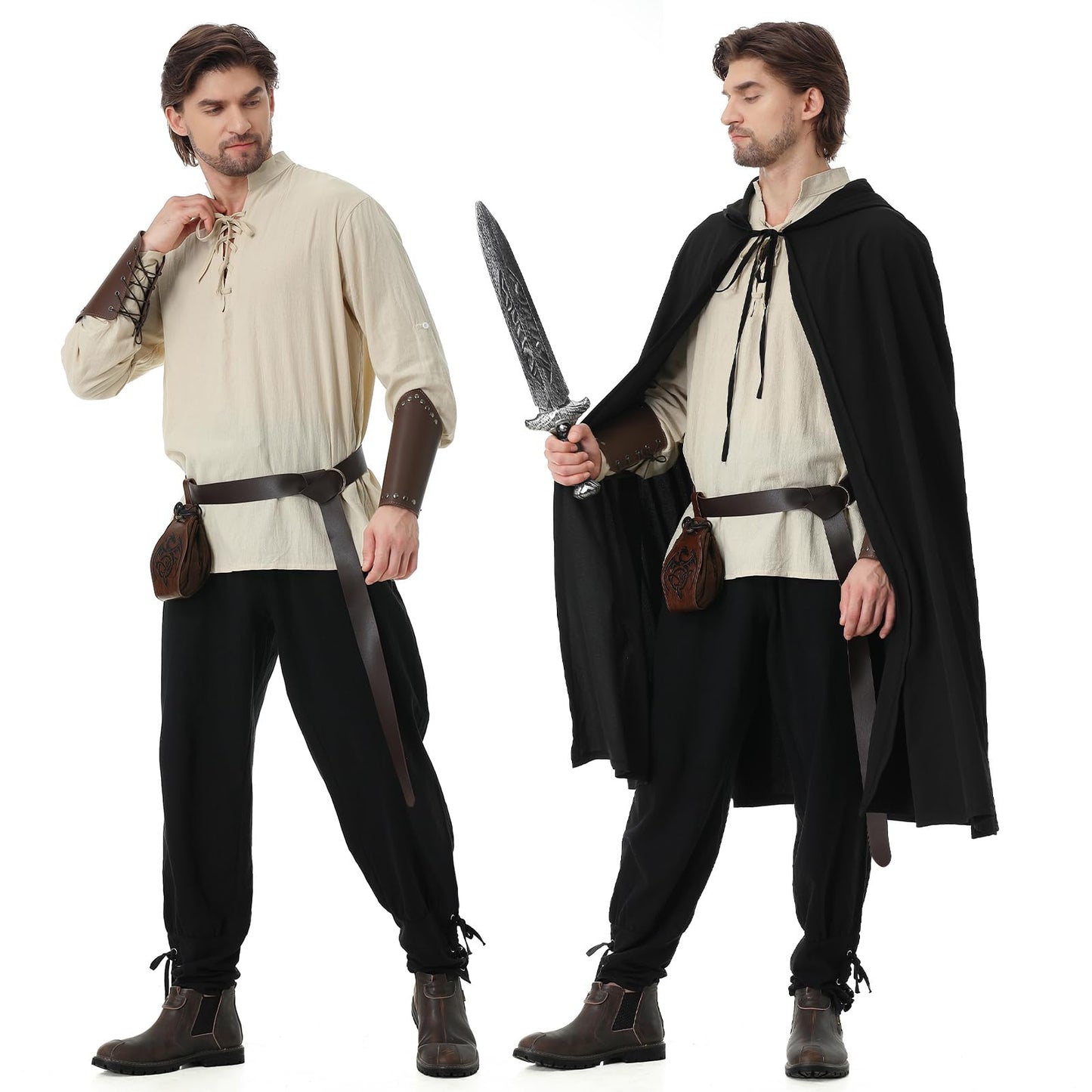 Dzorim 9Pcs Costume Medieval Homme Vêtements Médiévaux Costume pour Hommes Deguisement Medieval Viking Pirate Homme Costumes Renaissance pour Hommes avec Chemise, Pantalon