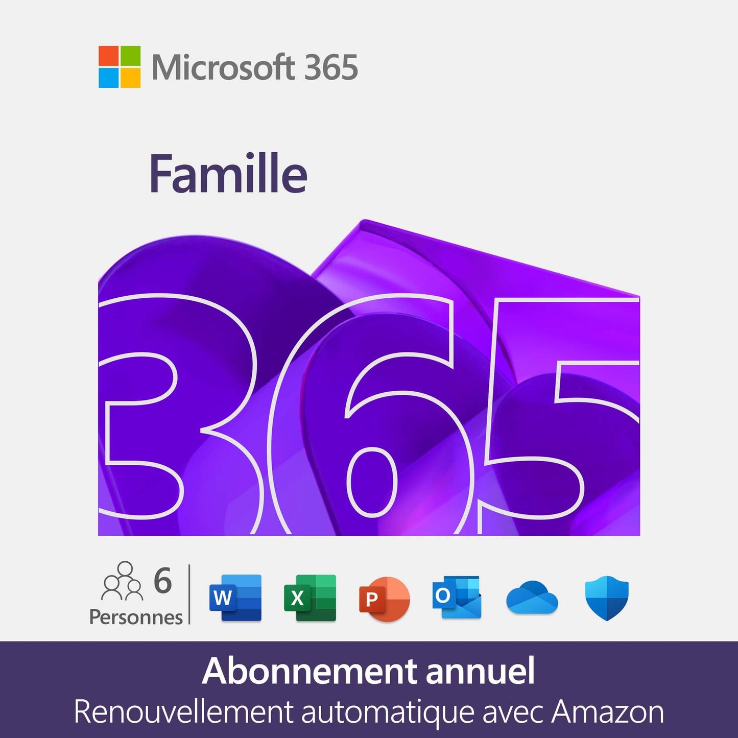 Microsoft 365 Famille | 12 mois avec renouvellement automatique | Jusqu'à 6 utilisateurs |Word, Excel, PowerPoint | Jusqu'à 6To de Stockage Onedrive | PC/MAC/tablettes/smartphones | Abonnement Amazon