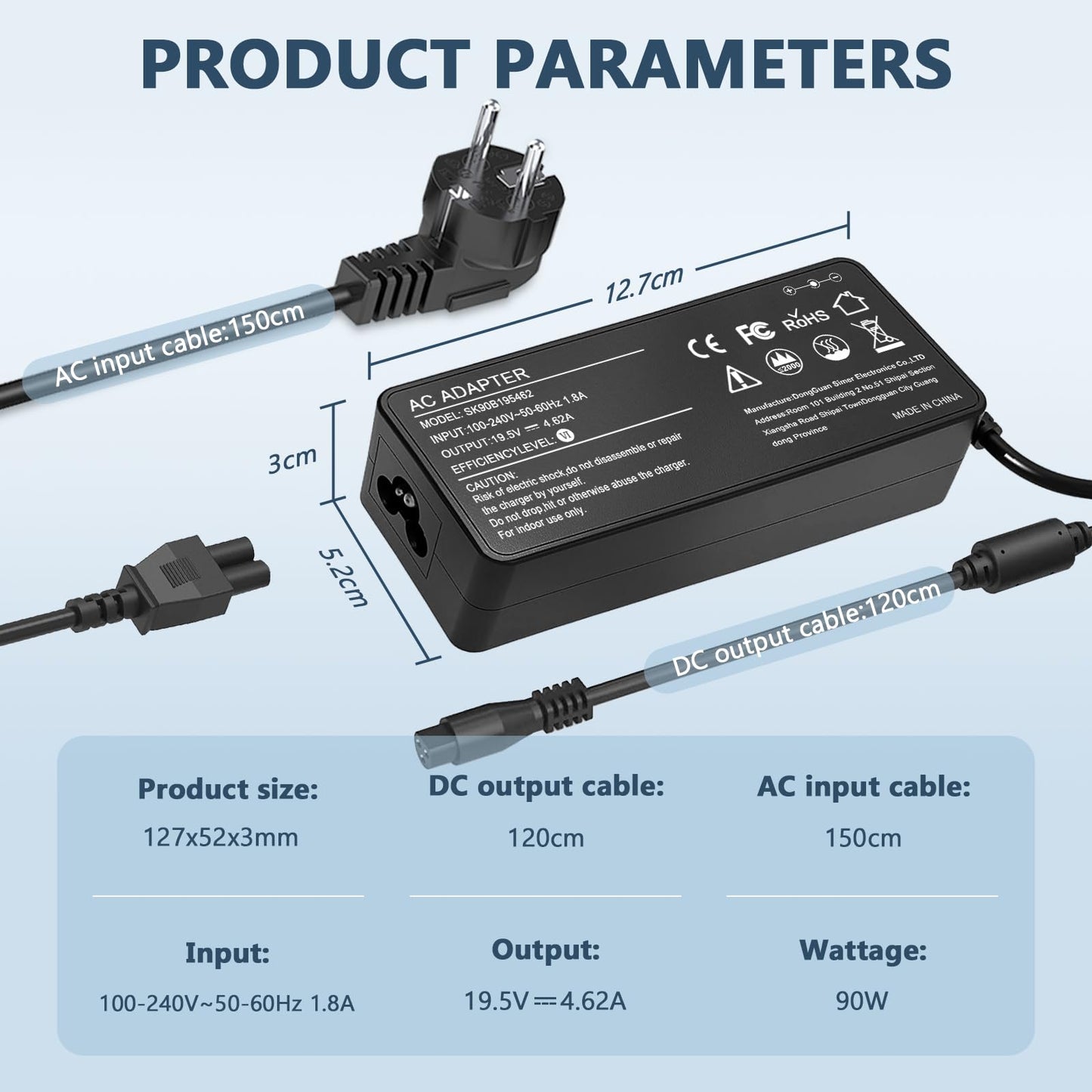 90W Universel PC pour Ordinateur Portable HP ASUS Lenovo Dell Acer IBM Toshiba Samsung Sony Fujitsu Gateway Ordinateur Portable Ultrabook chromebook Cordon d'alimentation avec 16 connecteurs