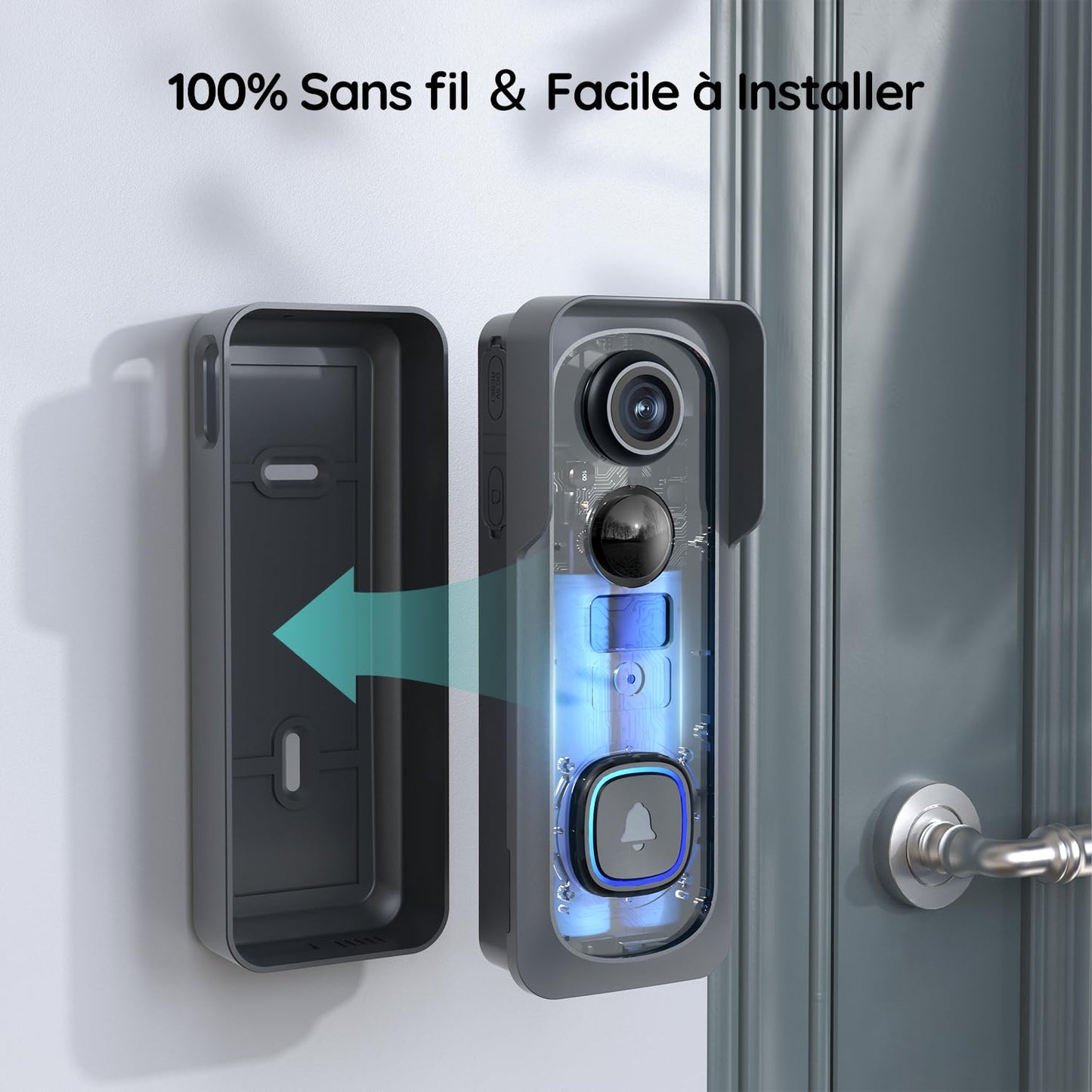 BOIFUN Sonnette sans Fil avec Camera, 2K FHD Sonnette sans Fil Exterieur Etanche, Détection Humaine PIR, Vision Nocturne Couleur, Audio Bidirectionnel, IP66 Étanche, Supporte Le Stockage Cloud