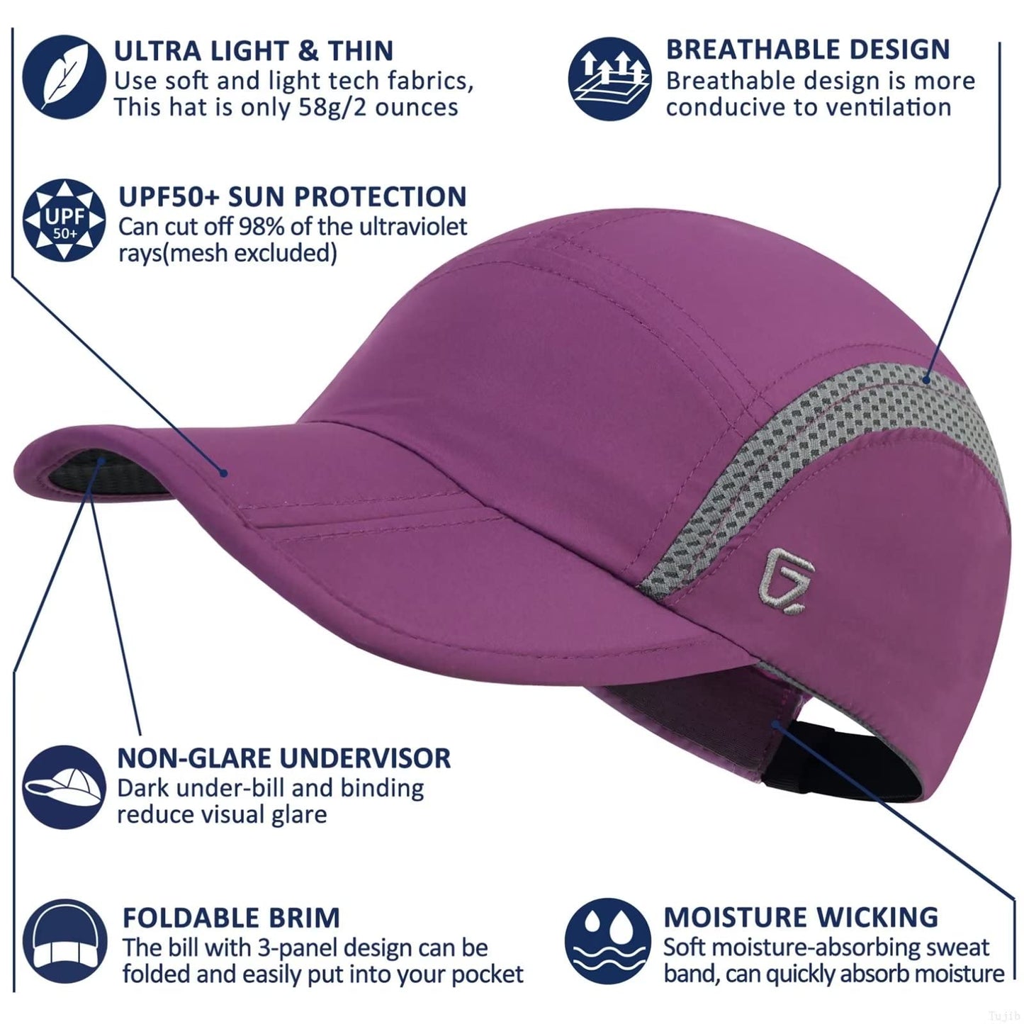 GADIEMKENSD Foldable Tech Running Hat for Women Cooling Ponytail Hats Light Quick Dry Baseball Caps Ultra-Thin Unstructured Gorras Para Mujer Fitted for Beach Tennis Travel Hiking Golf Dark Purple