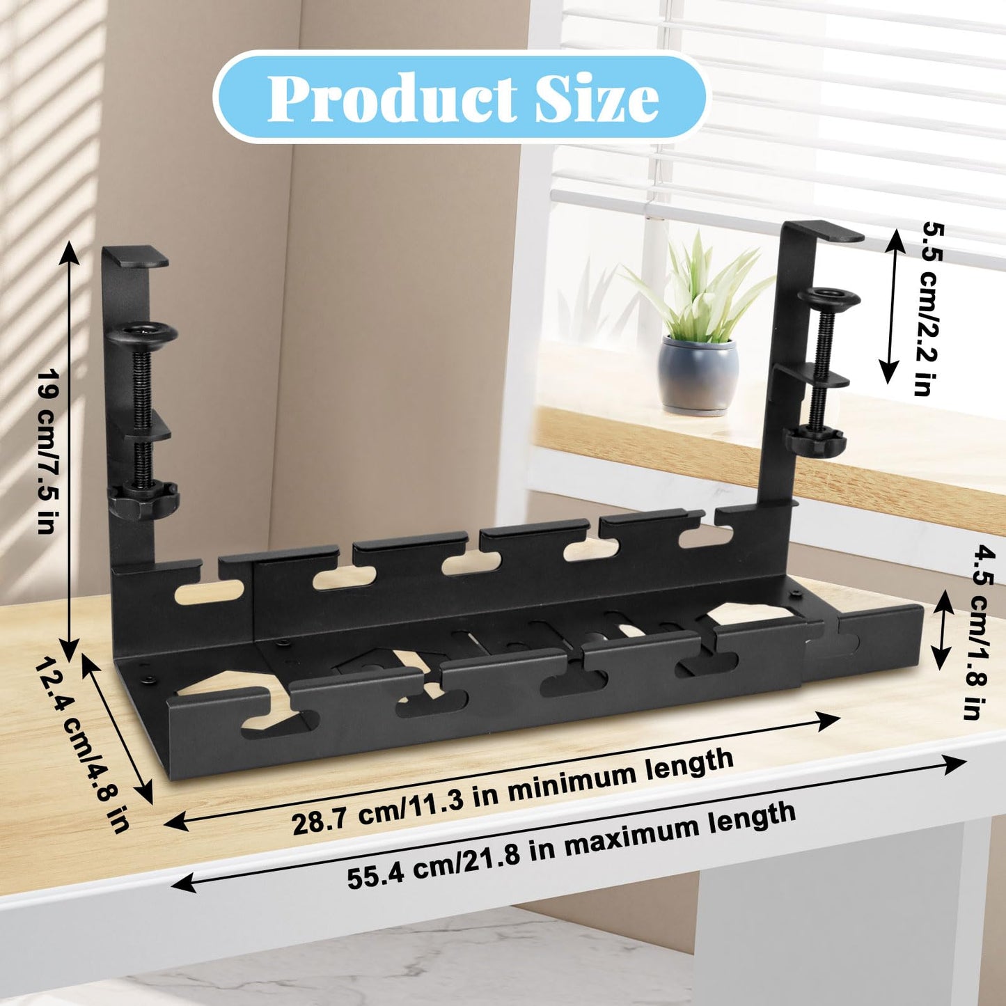 seOSTO Cable Management, Range Cable Bureau Rétractable de 28,5cm à 55cm, Plateau de Gestion des Câbles de Bureau, Rangement Cable Bureau, Câble Management