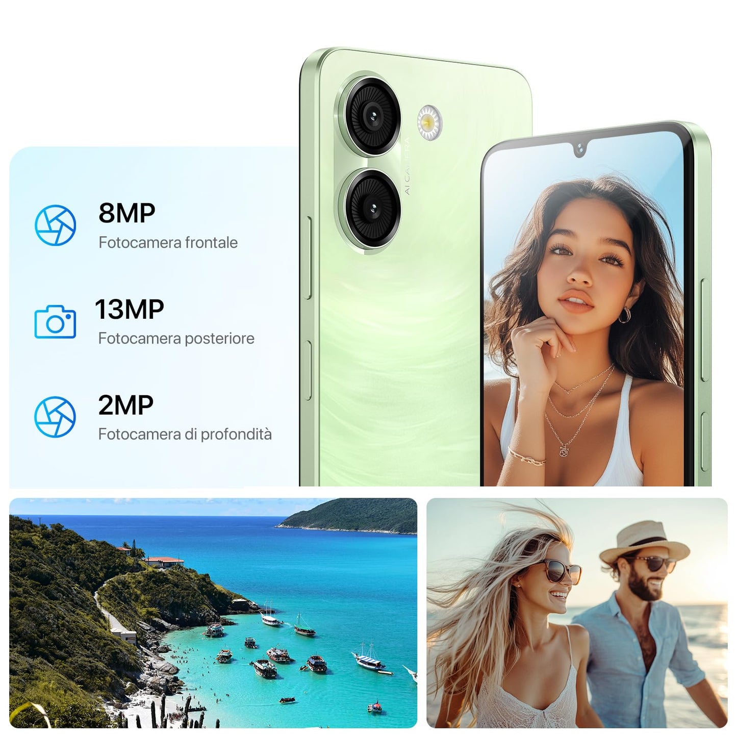 UMIDIGI G9A Smartphone, Android 14 Go Telephone Portable, 8GB+64GB/1TB Téléphone, 6.75''HD Écran, 4G Double SIM Téléphone Portable, Octa-Core Processor/13MP+8MP Caméras/5000mAh Batterie/Face ID - Vert