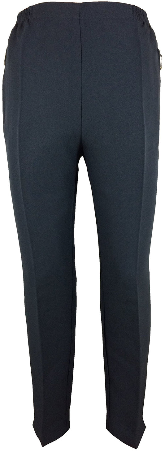 K-Milano Pantalon pour femme avec taille élastique, idéal pour les personnes âgées, poches zippées sécurisées et plis., anthracite, 42-44